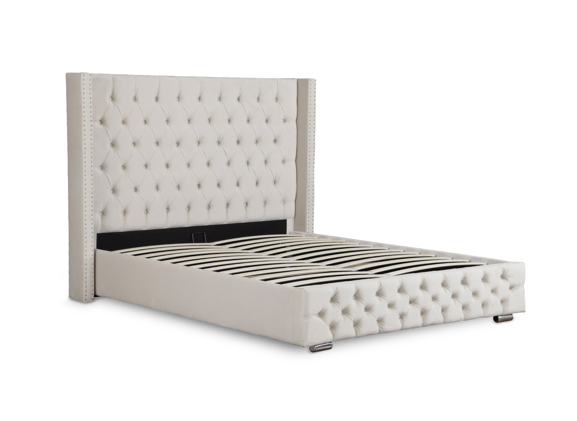 Cama de almacenaje Maxi de terciopelo beige de 180x200 cm