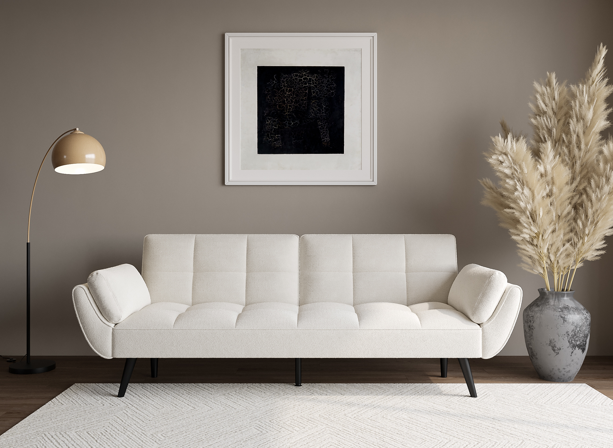 Sofá NARA de 3 plazas con mecanismo clic-clac en tejido bouclé color blanco roto