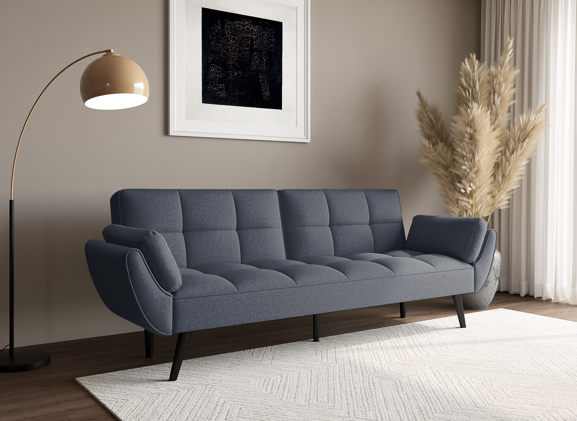 Sofá NARA de 3 plazas con mecanismo clic-clac en tela gris oscuro