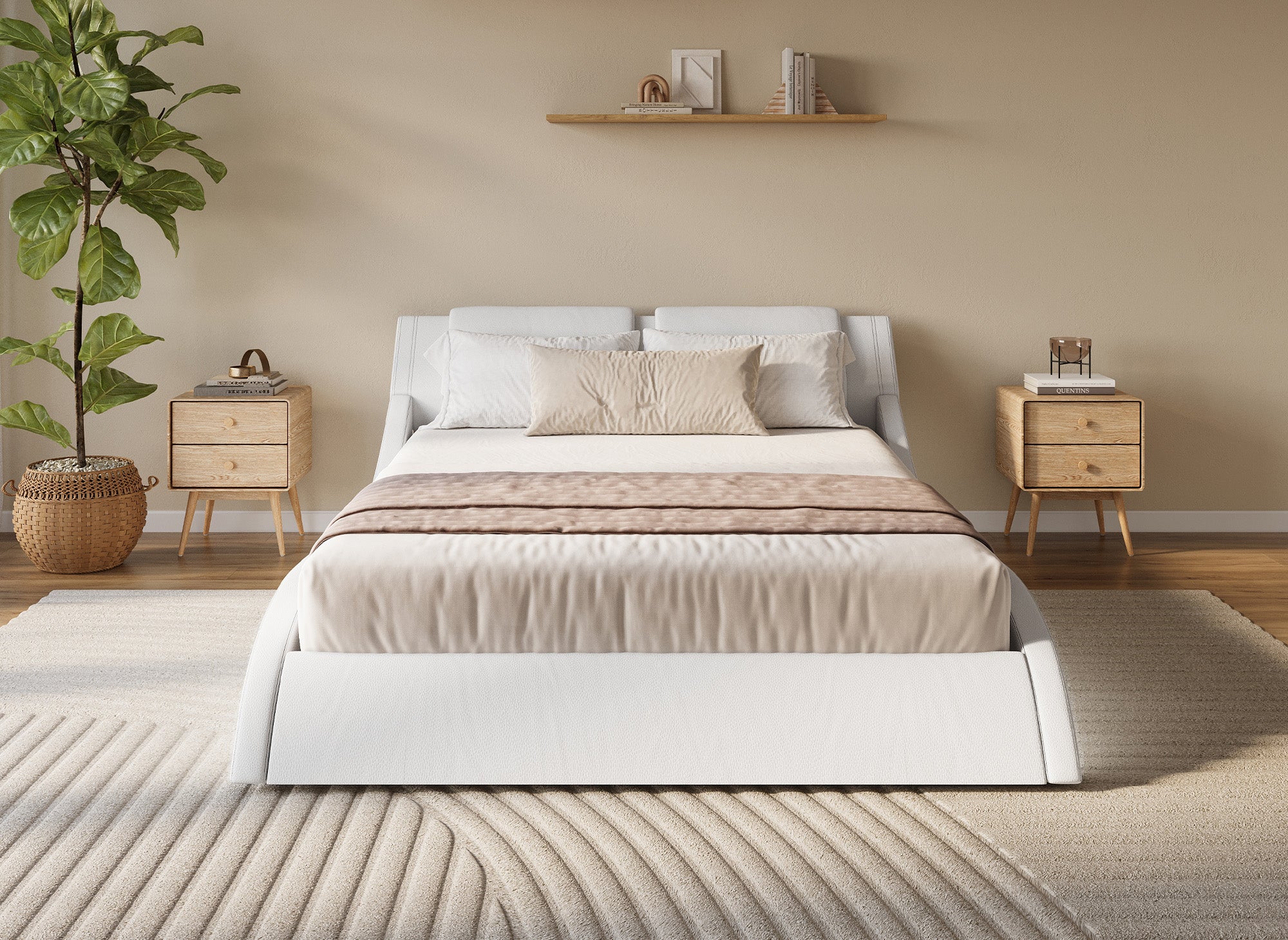 Cama ZEDA de piel sintética blanca con iluminación LED, 180x200 cm