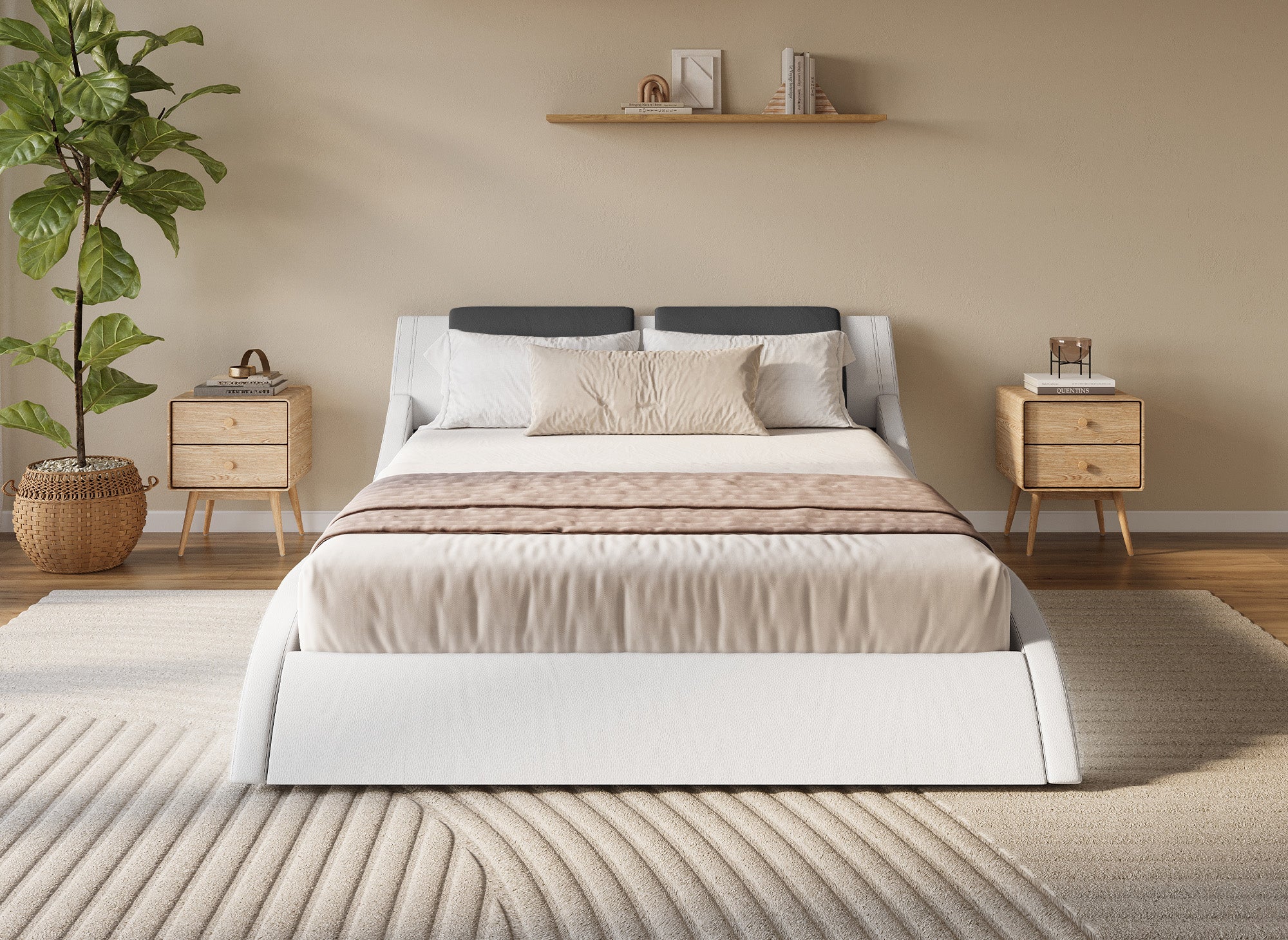 Cama ZEDA de piel sintética blanca y negra con iluminación LED, 180x200 cm