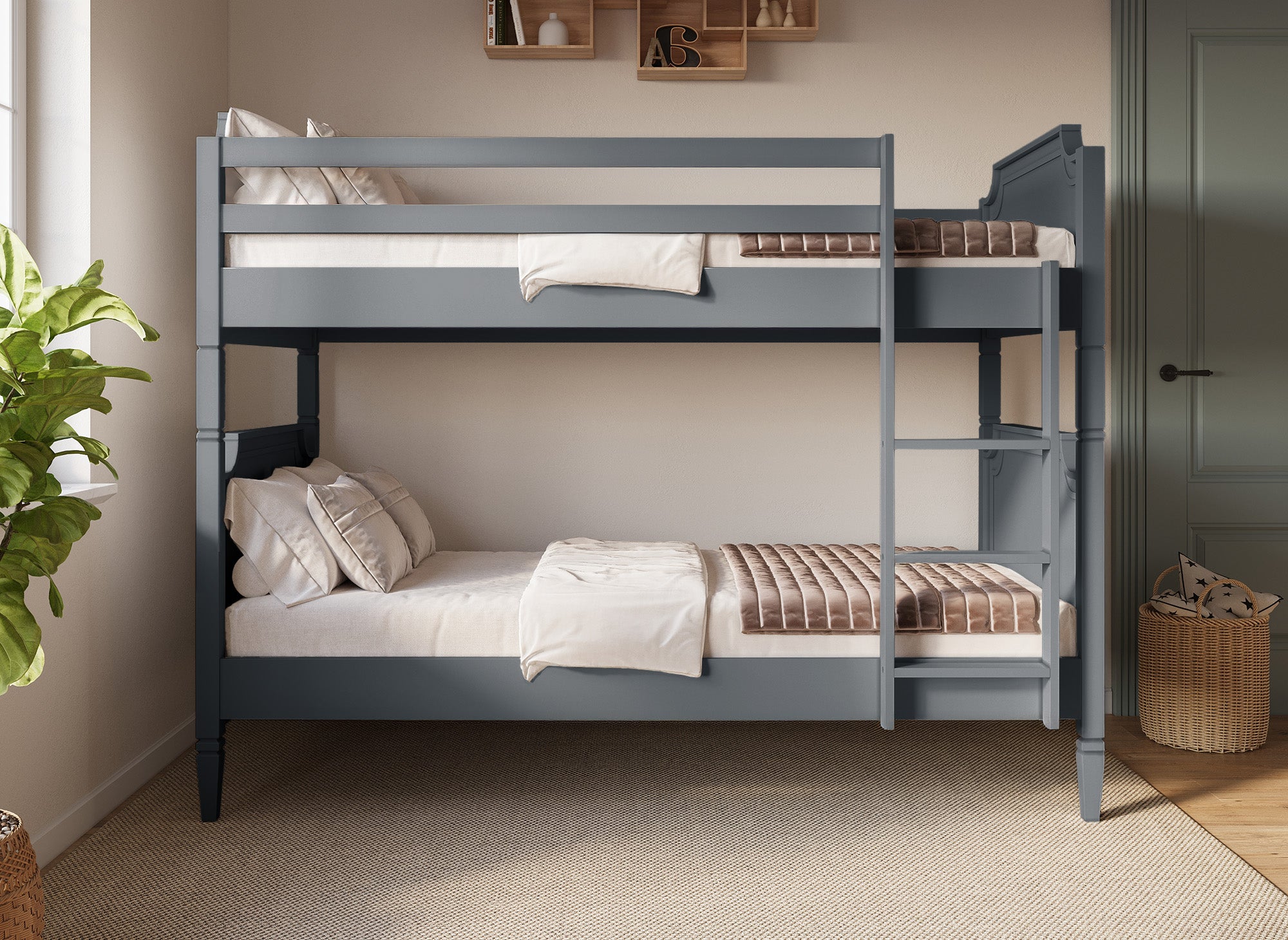 Litera separable de madera gris PAULINE de 90 x 190 cm