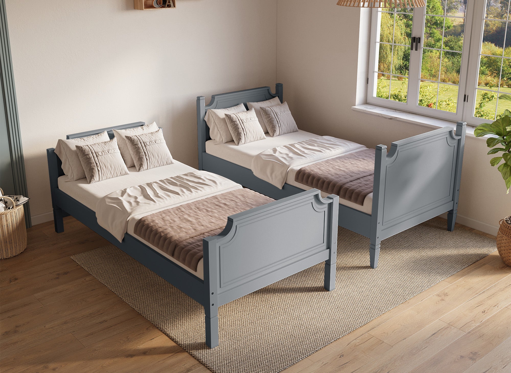 Litera separable de madera gris PAULINE de 90 x 190 cm