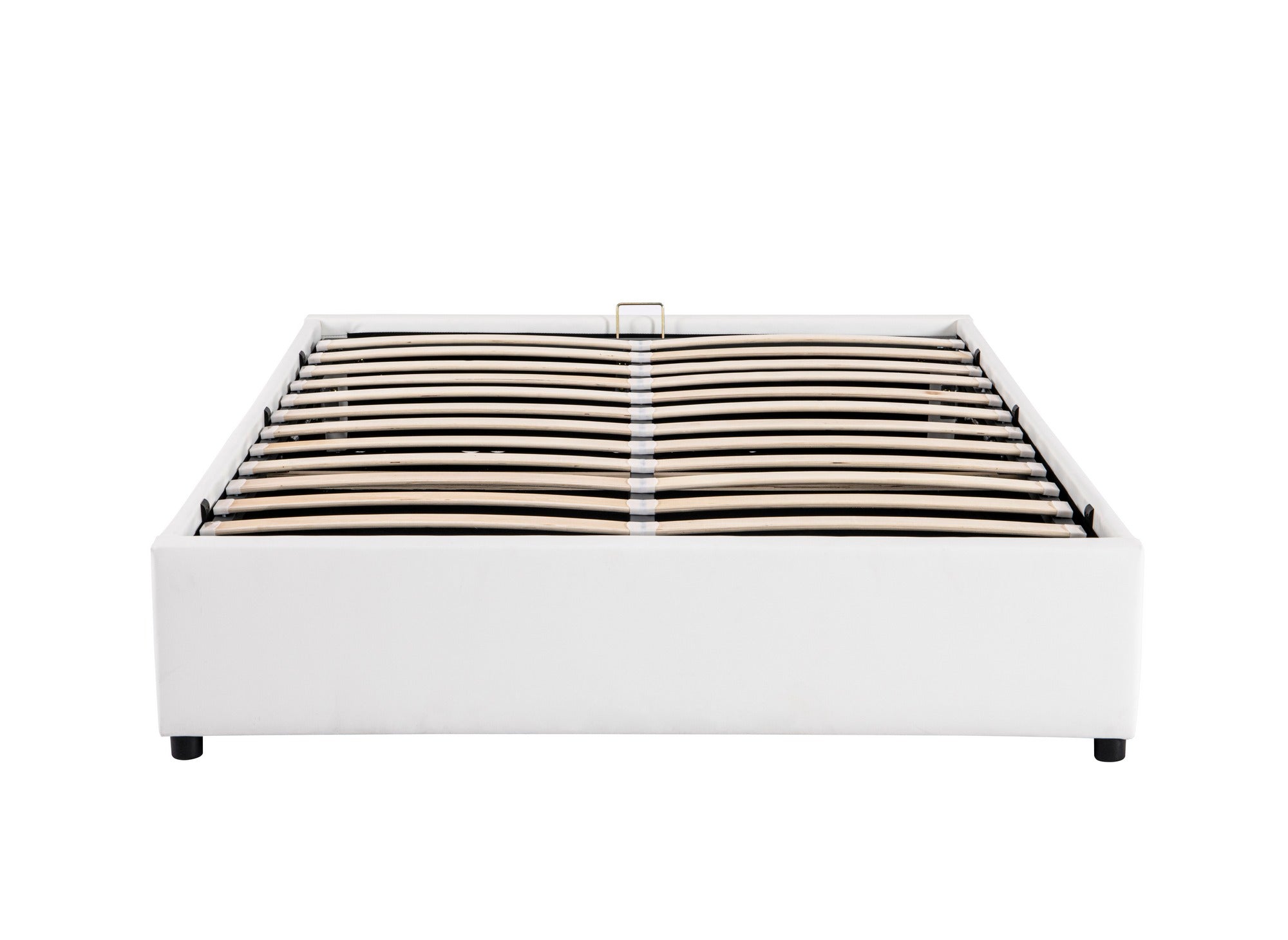 Cama abatible LIZBAN de 160x200 cm en piel sintética blanca con almacenaje