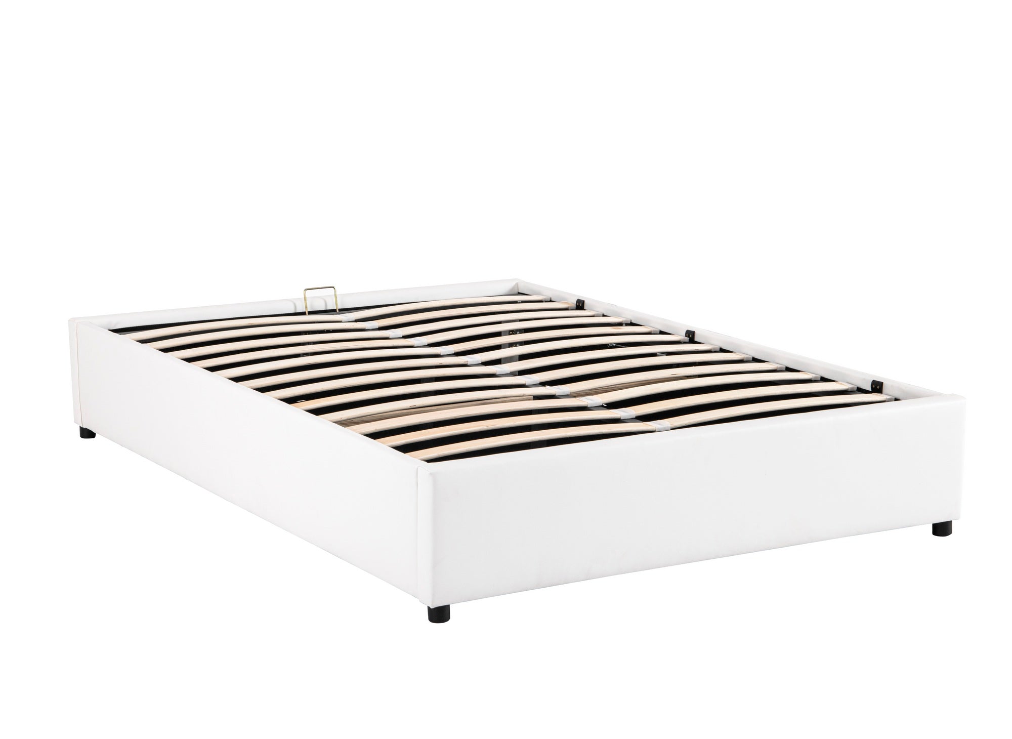 Cama abatible LIZBAN de 140x190 cm en piel sintética blanca con almacenaje