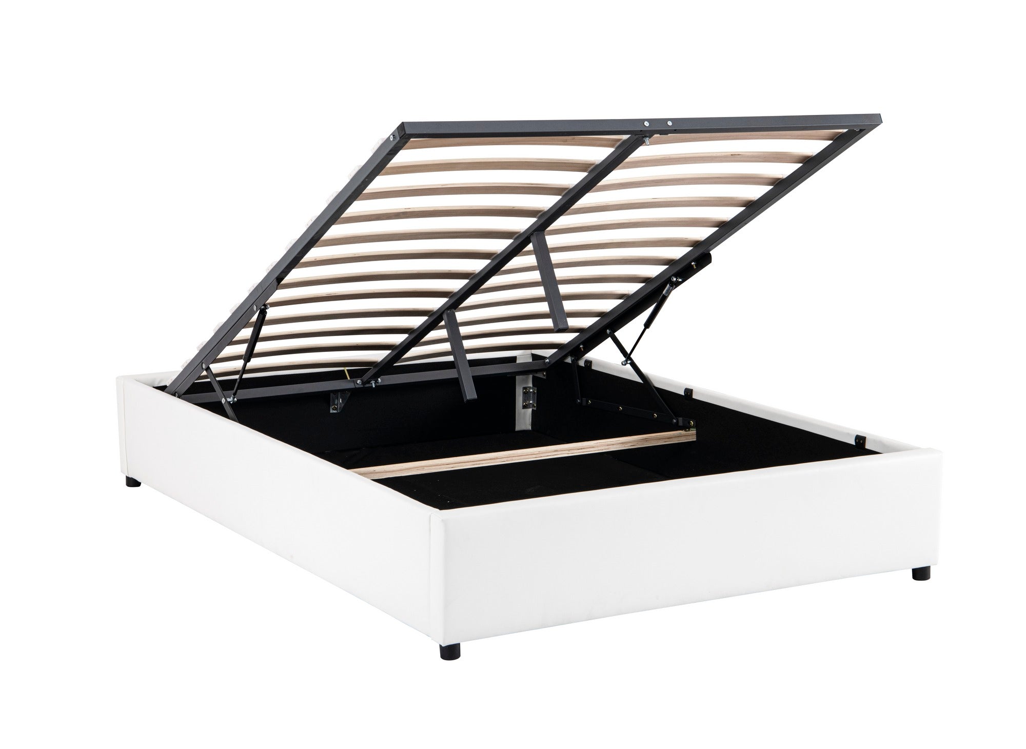 Cama abatible LIZBAN de 140x190 cm en piel sintética blanca con almacenaje