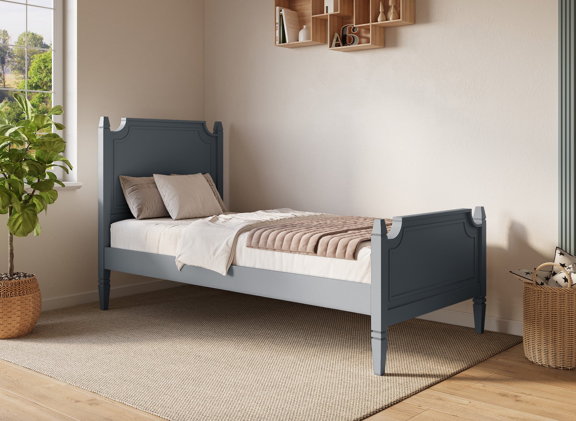 Cama individual de madera gris PAULINE 90 x 190 cm