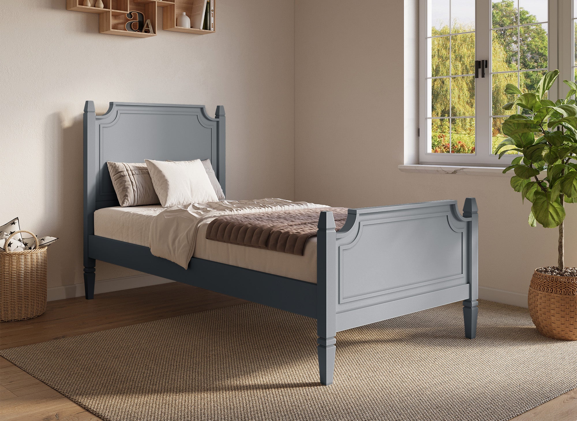 Cama individual de madera gris PAULINE 90 x 190 cm