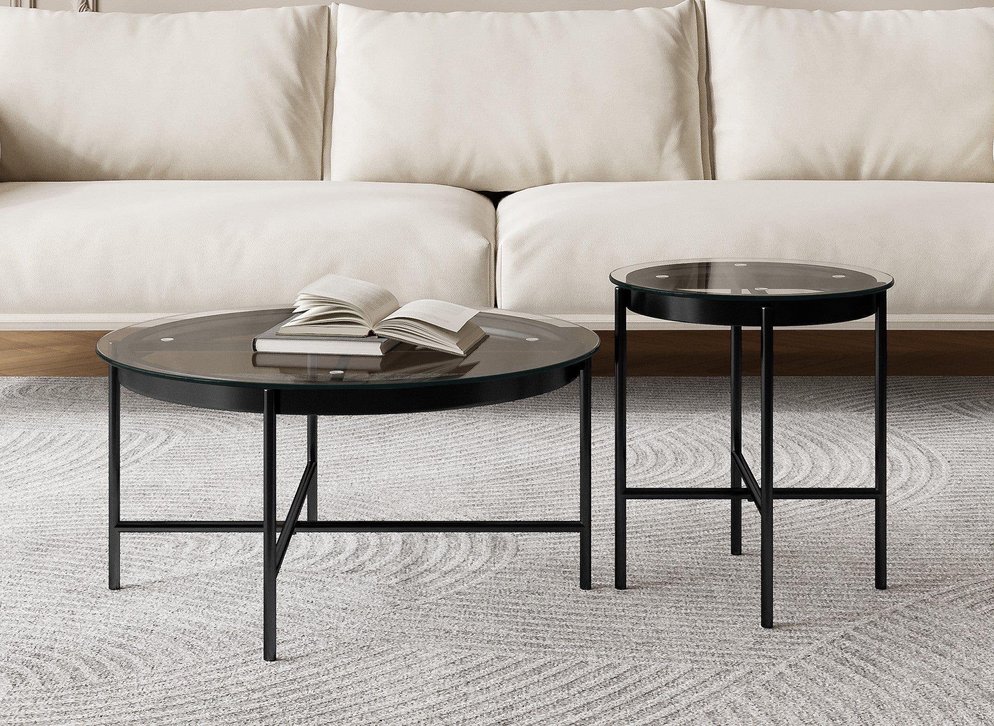 Juego de 2 mesas de centro redondas de cristal y metal MARZIO