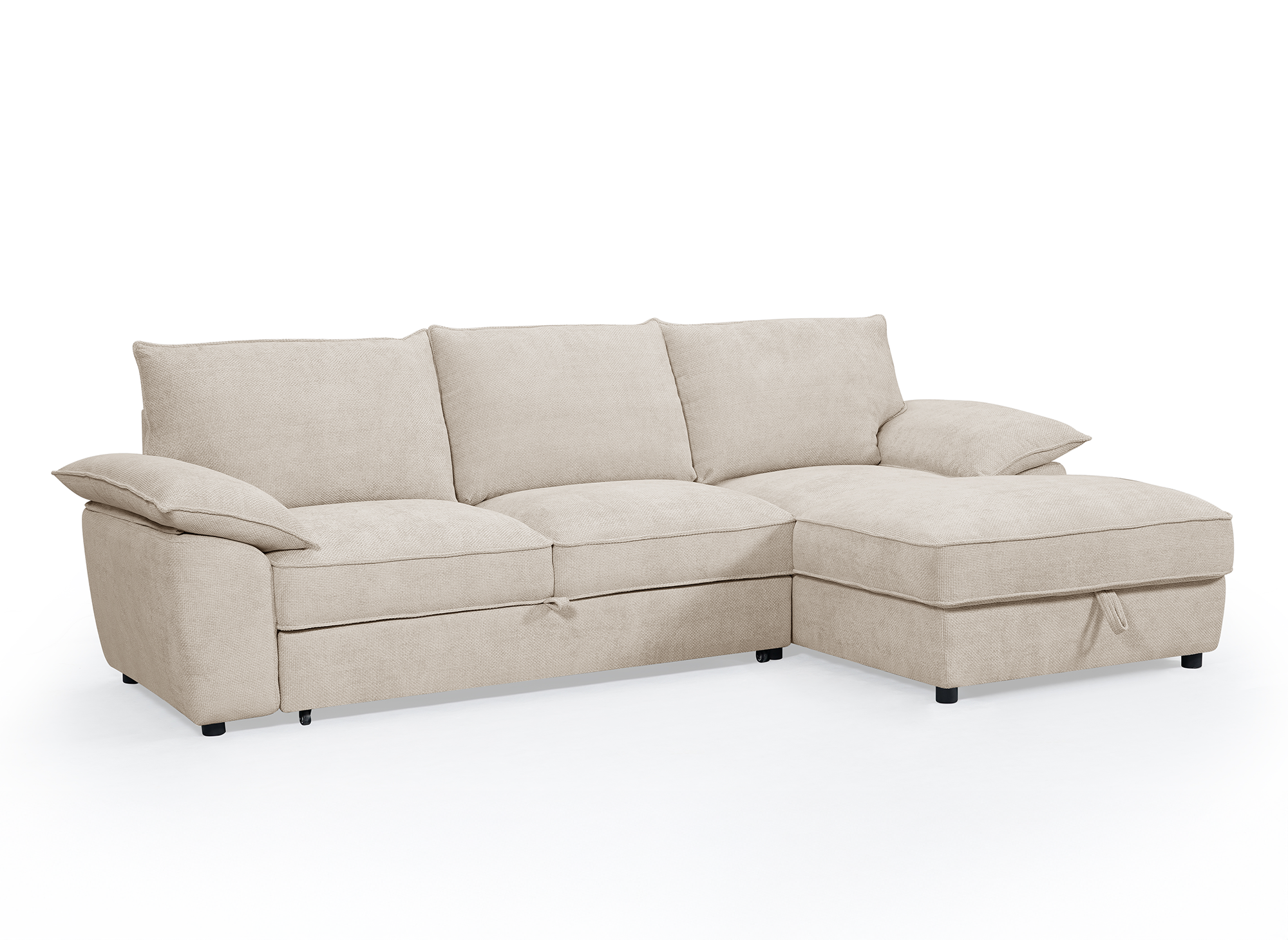 Sofá esquinero convertible GABIN con almacenaje en terciopelo jaspeado beige - Esquinero derecho