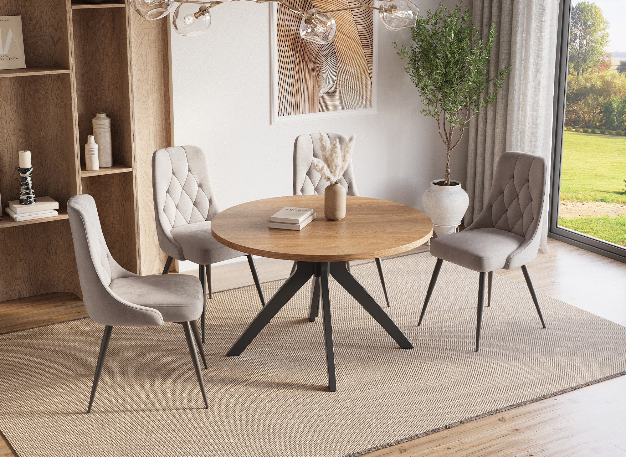 Mesa de comedor redonda de diseño NOVEA en color roble