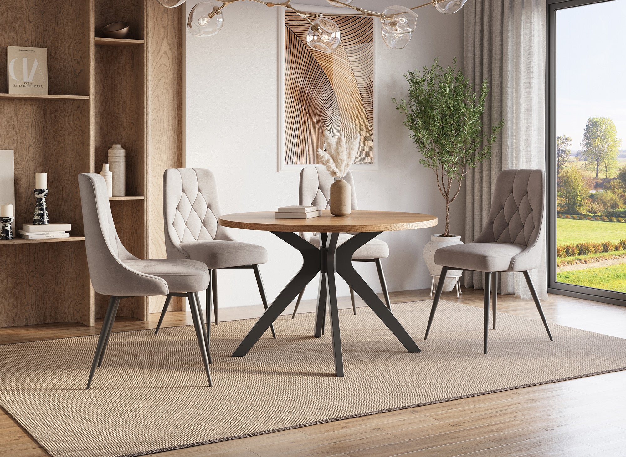 Mesa de comedor redonda de diseño NOVEA en color roble