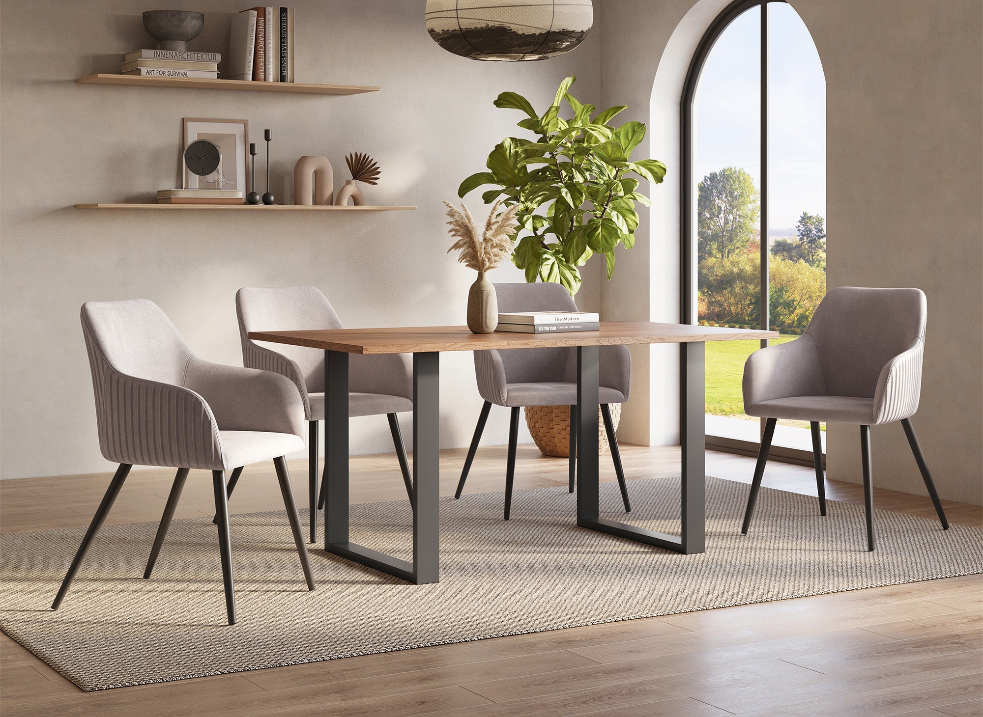 Mesa de comedor rectangular LINE en acabado roble