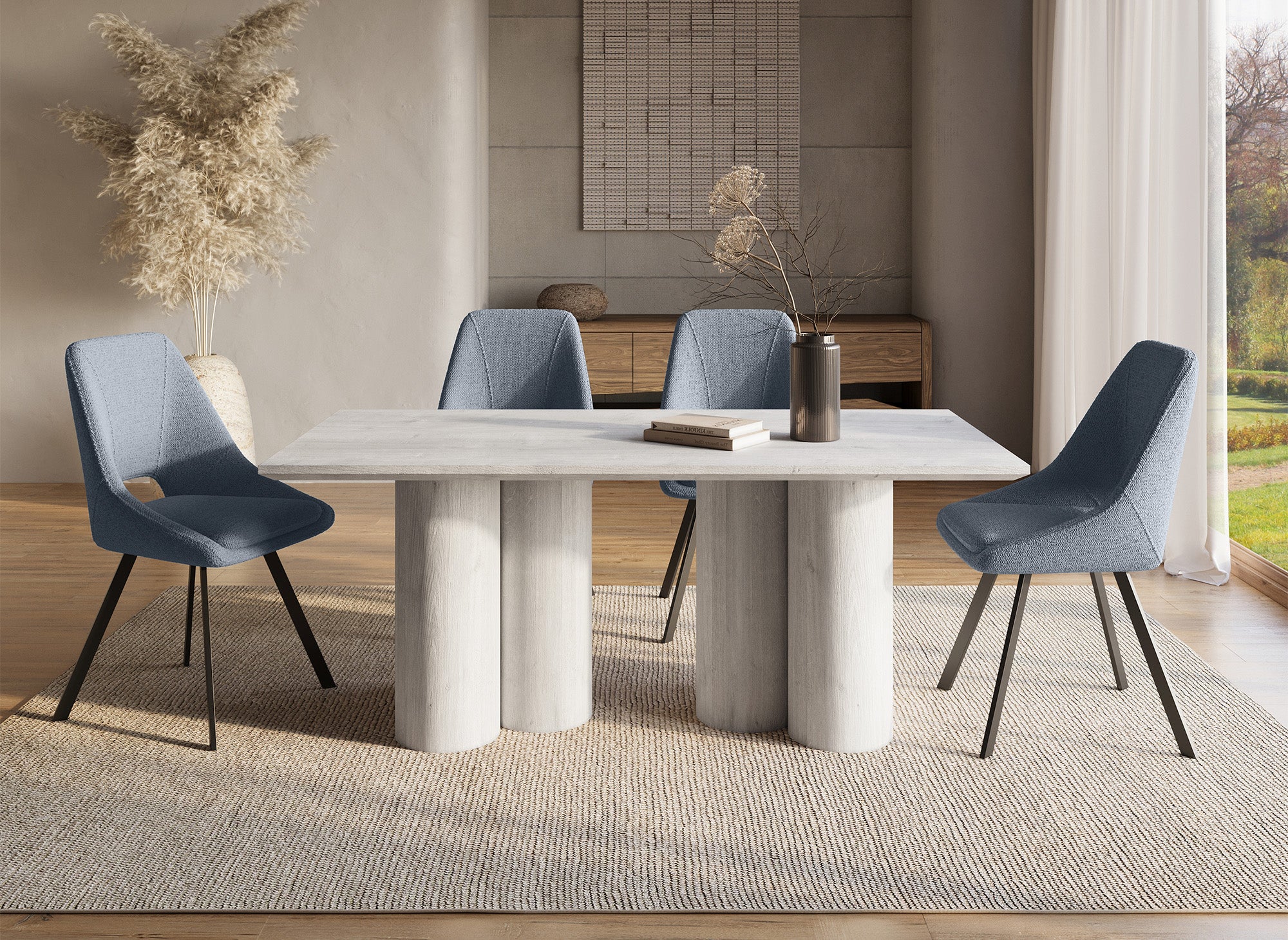 Mesa de comedor blanca con patas de forma orgánica, 6 plazas, ROSALIA