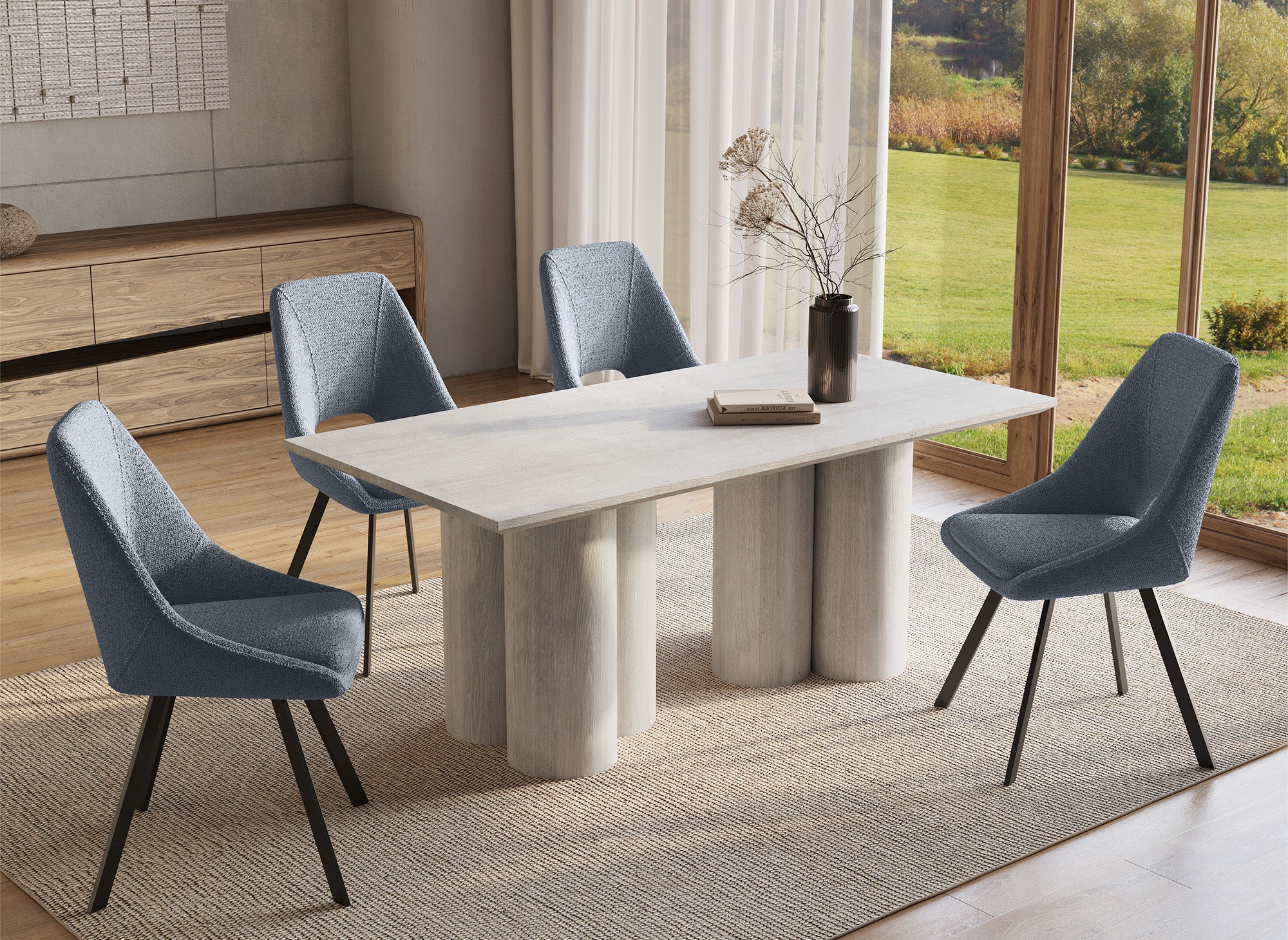 Mesa de comedor blanca con patas de forma orgánica, 6 plazas, ROSALIA