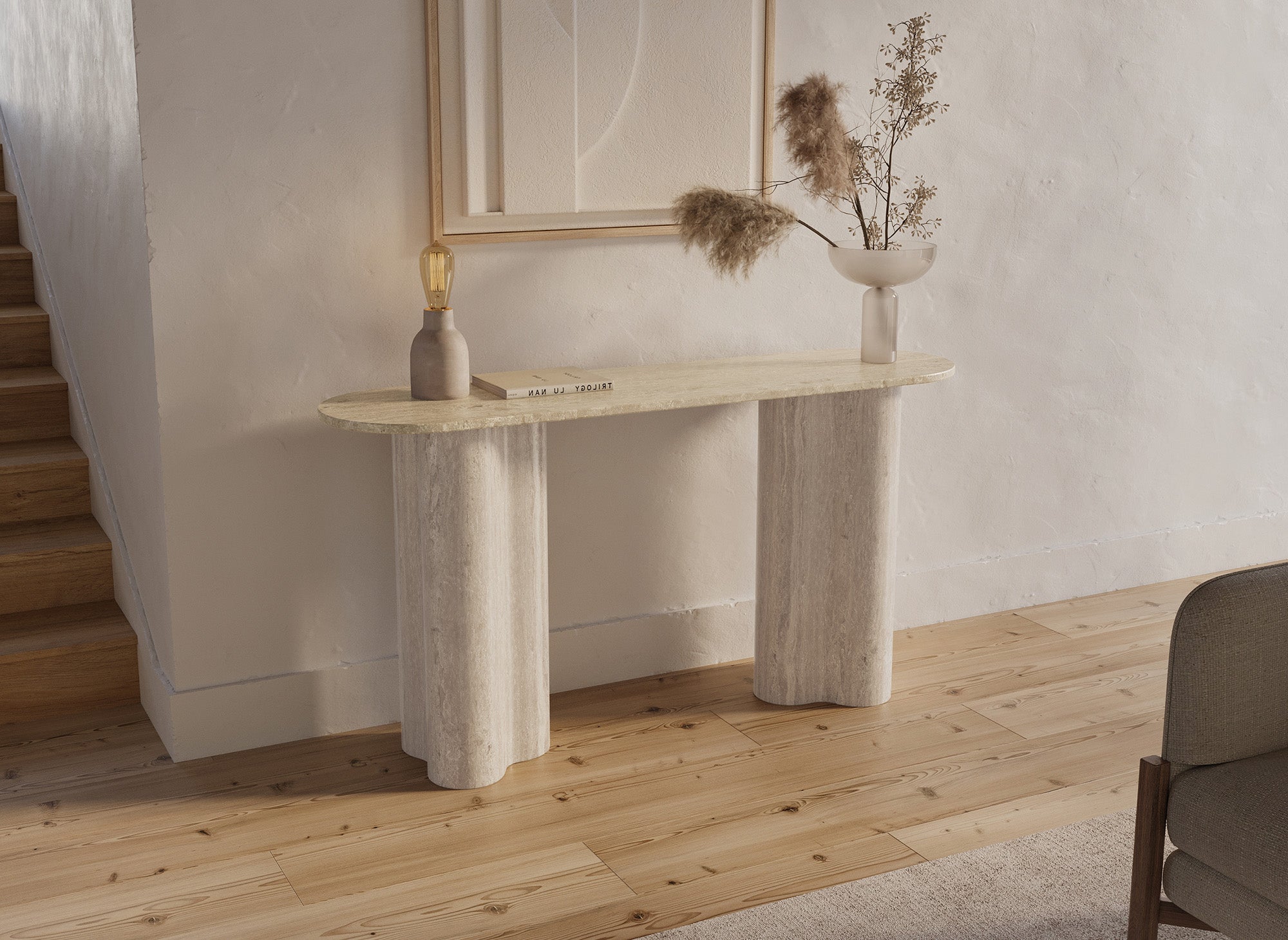 Mesa consola VANINA en mármol compuesto beige con patas de forma orgánica