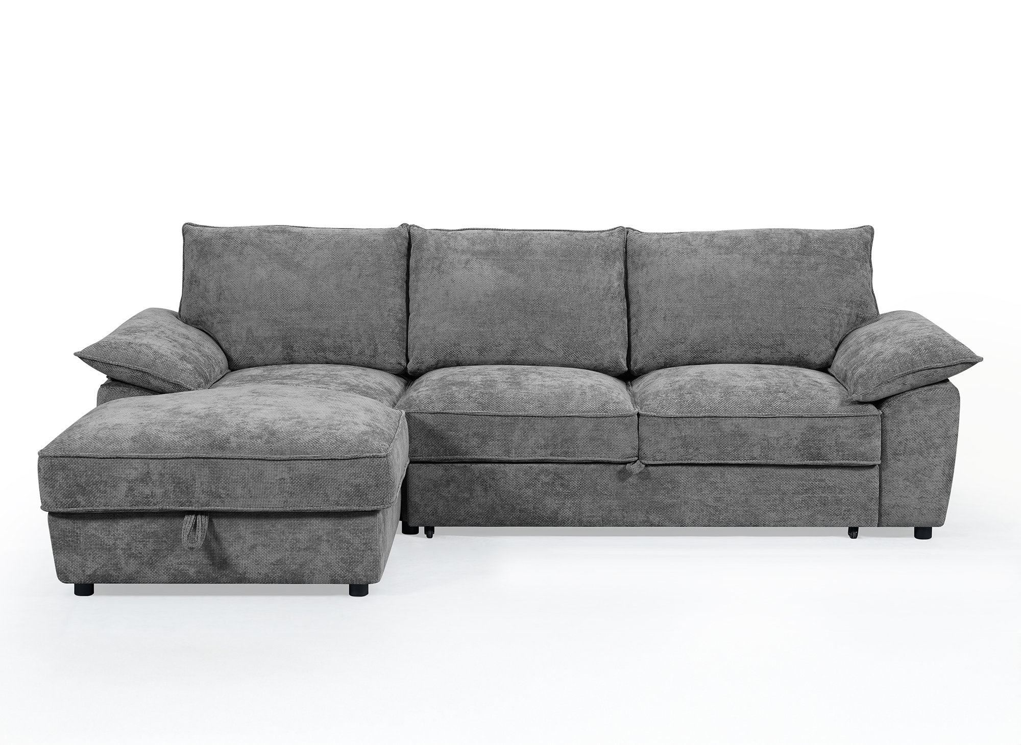 Sofá cama esquinero GABIN con almacenaje en terciopelo gris jaspeado - Esquina izquierda