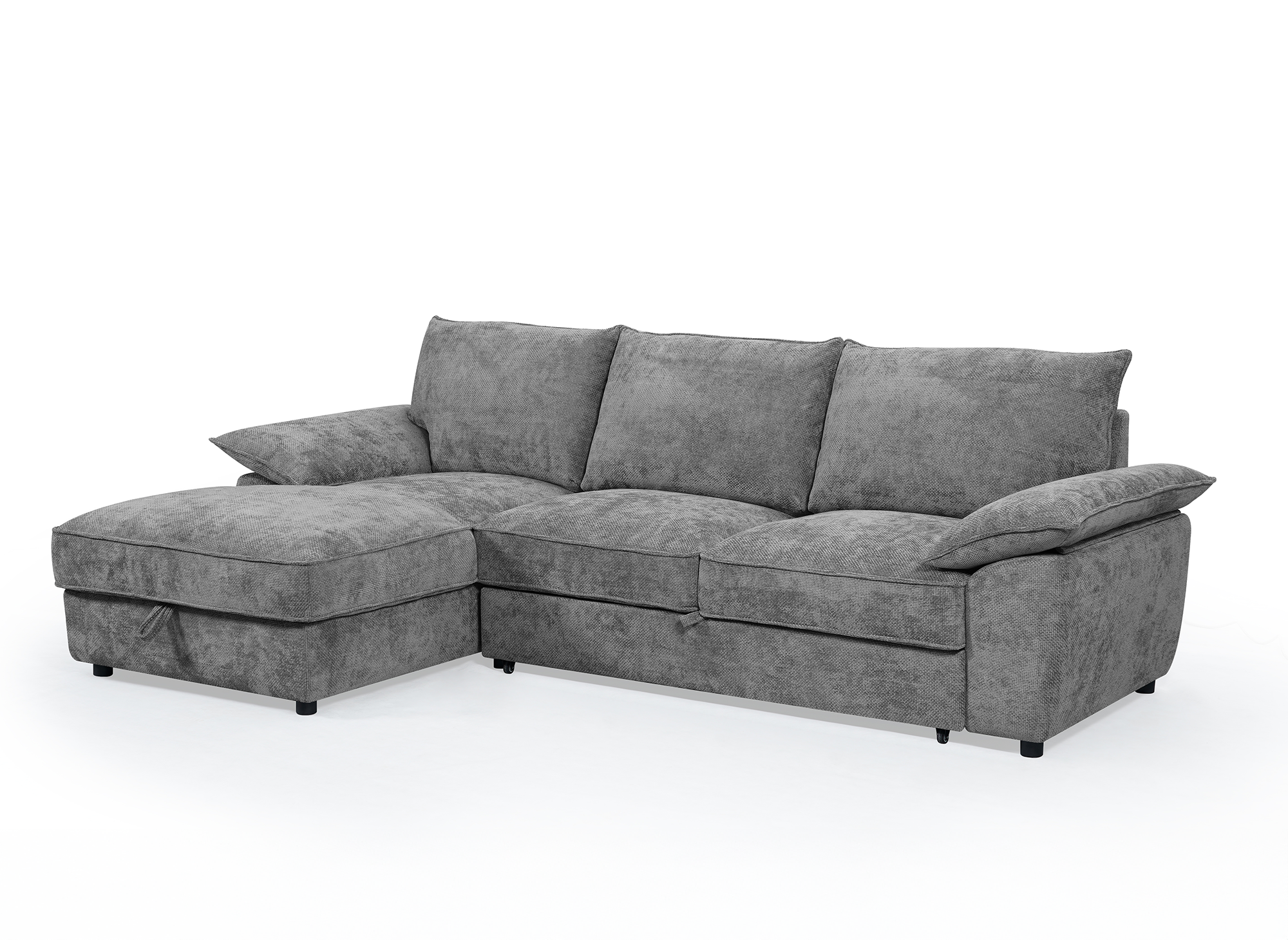 Sofá cama esquinero GABIN con almacenaje en terciopelo gris jaspeado - Esquina izquierda