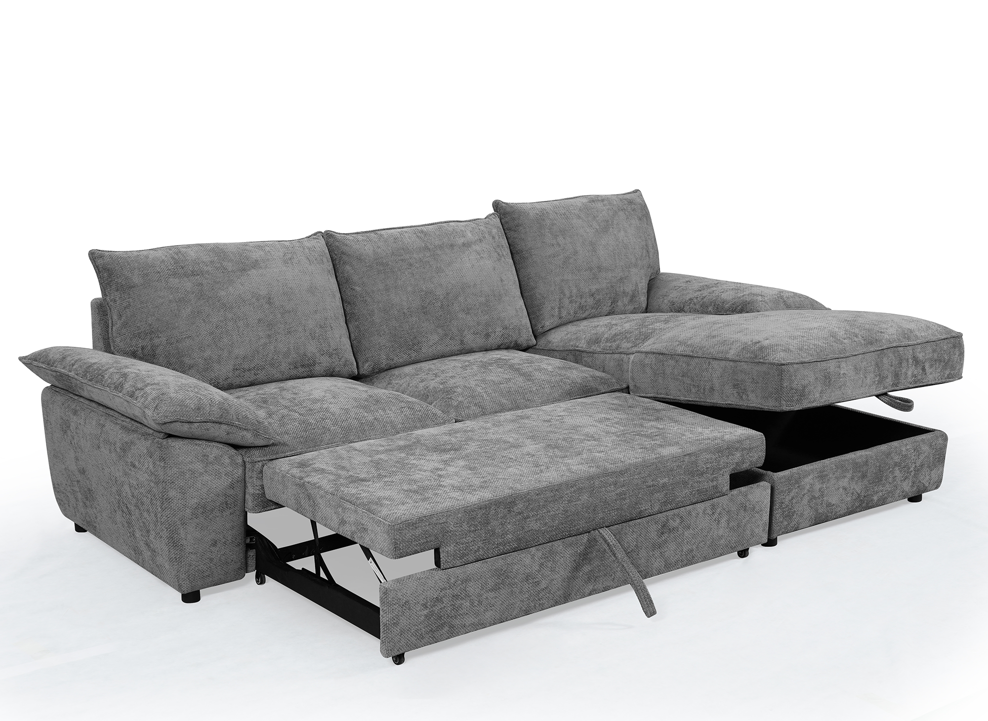 Sofá esquinero convertible GABIN con almacenaje en terciopelo gris jaspeado - Esquinero derecho