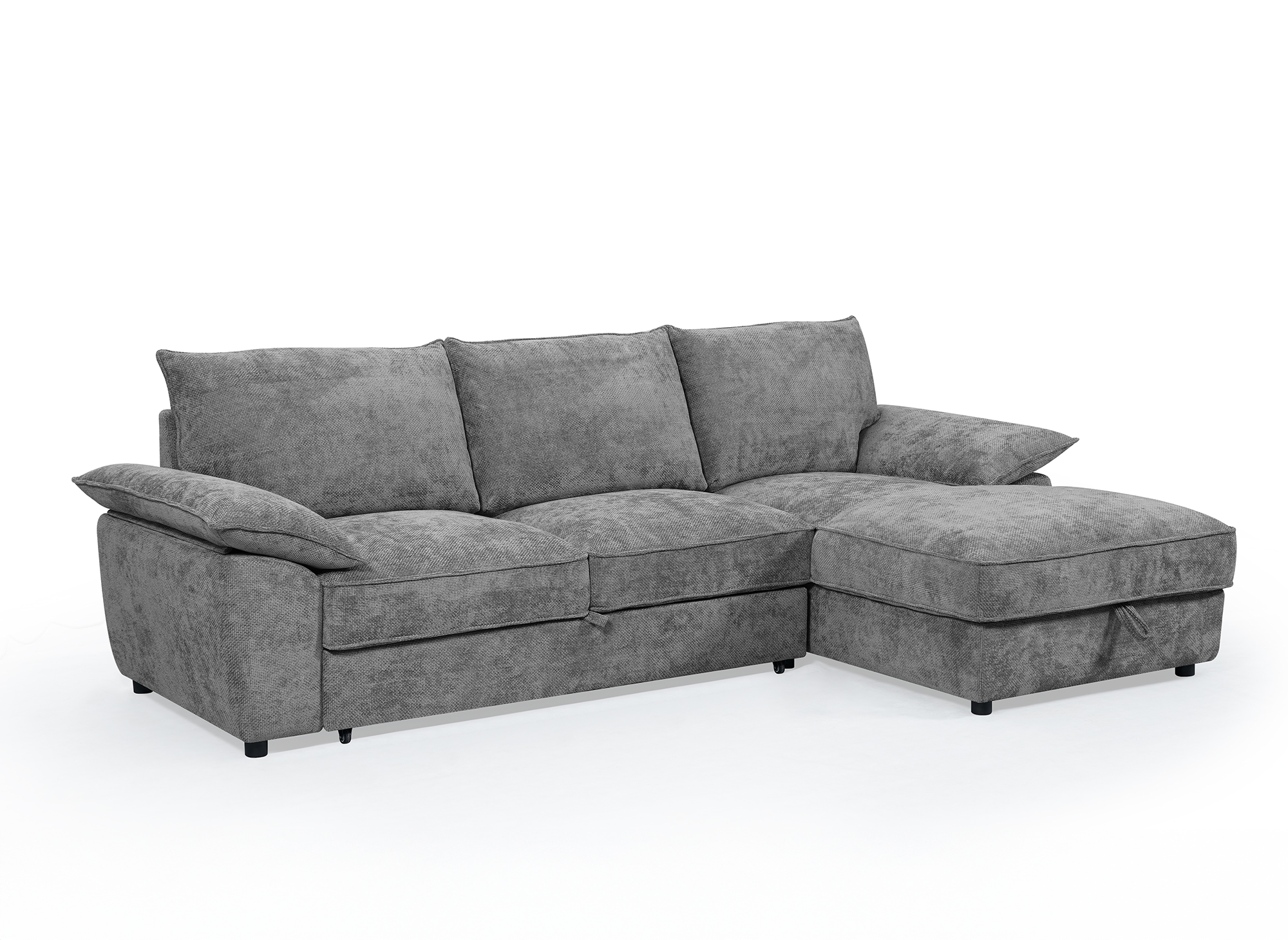 Sofá esquinero convertible GABIN con almacenaje en terciopelo gris jaspeado - Esquinero derecho