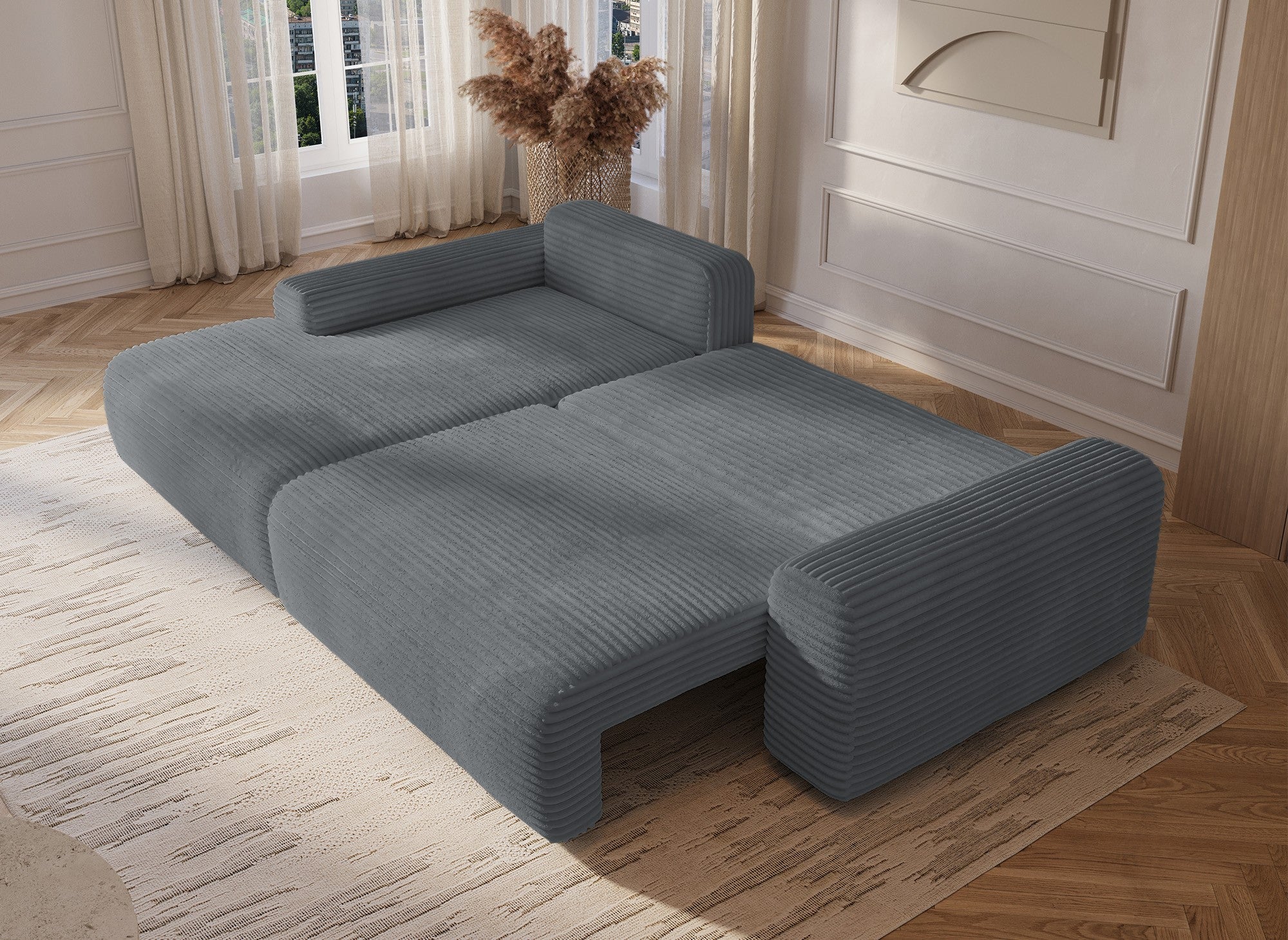 Sofá cama esquinero izquierdo BALI con almacenaje en pana gruesa gris oscuro - Esquinero izquierdo