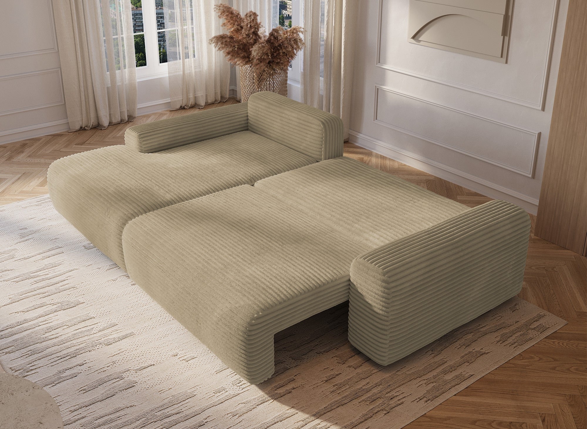 Sofá cama esquinero izquierdo BALI con almacenaje en pana gruesa color topo - Esquinero izquierdo