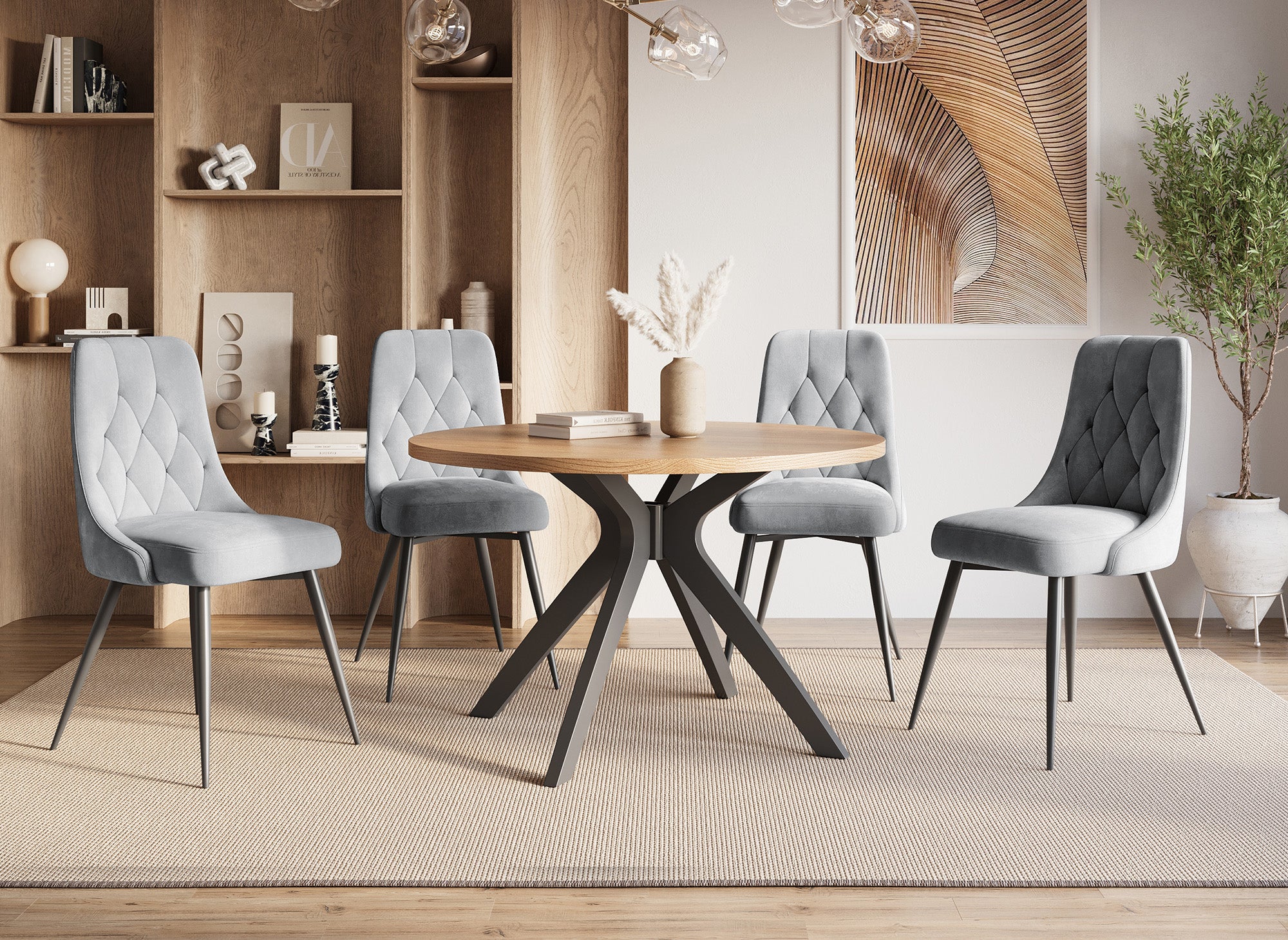 Conjunto de 4 sillas de diseño OLVEA en terciopelo gris