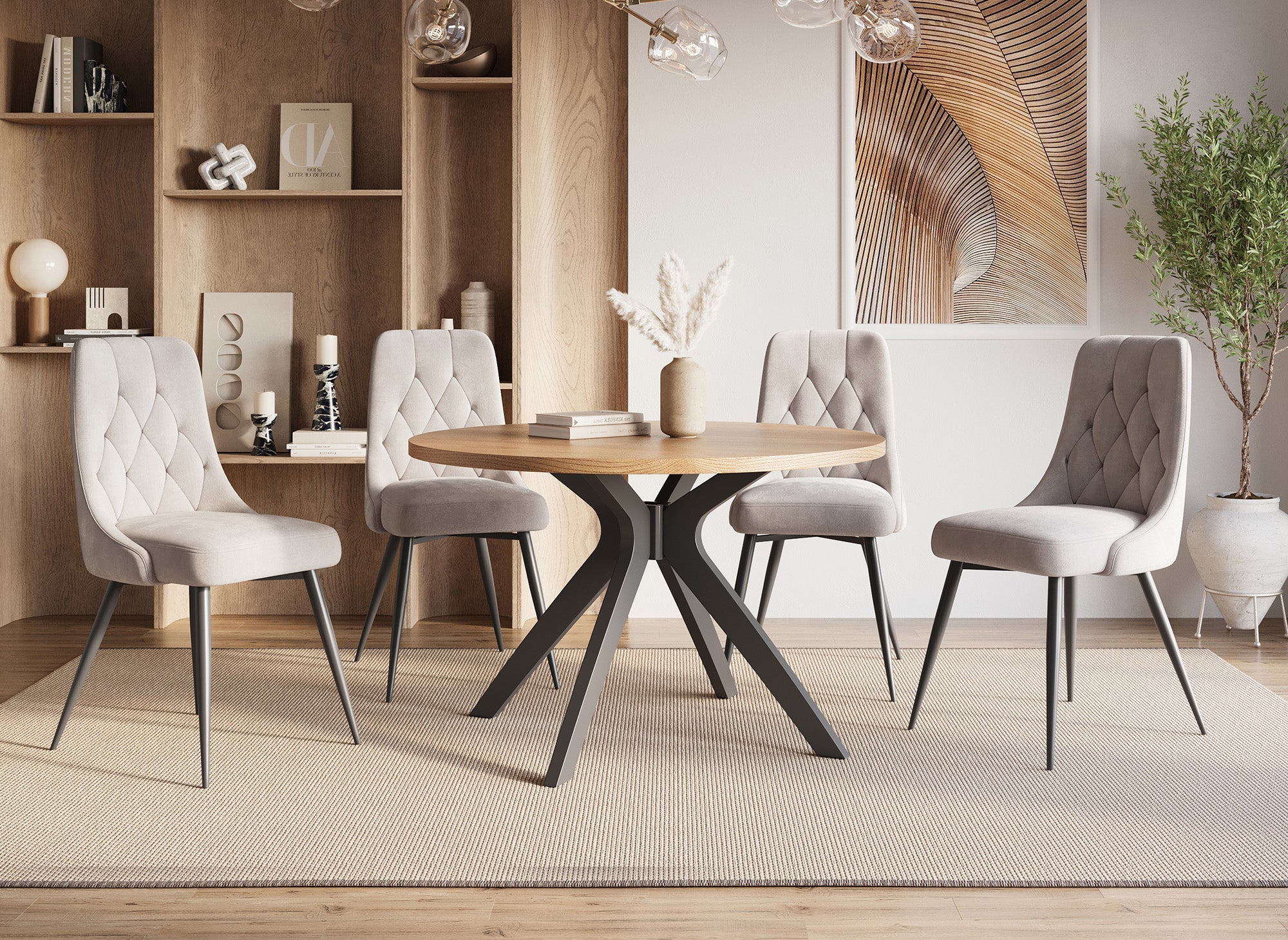 Juego de 4 sillas de diseño OLVEA de terciopelo beige