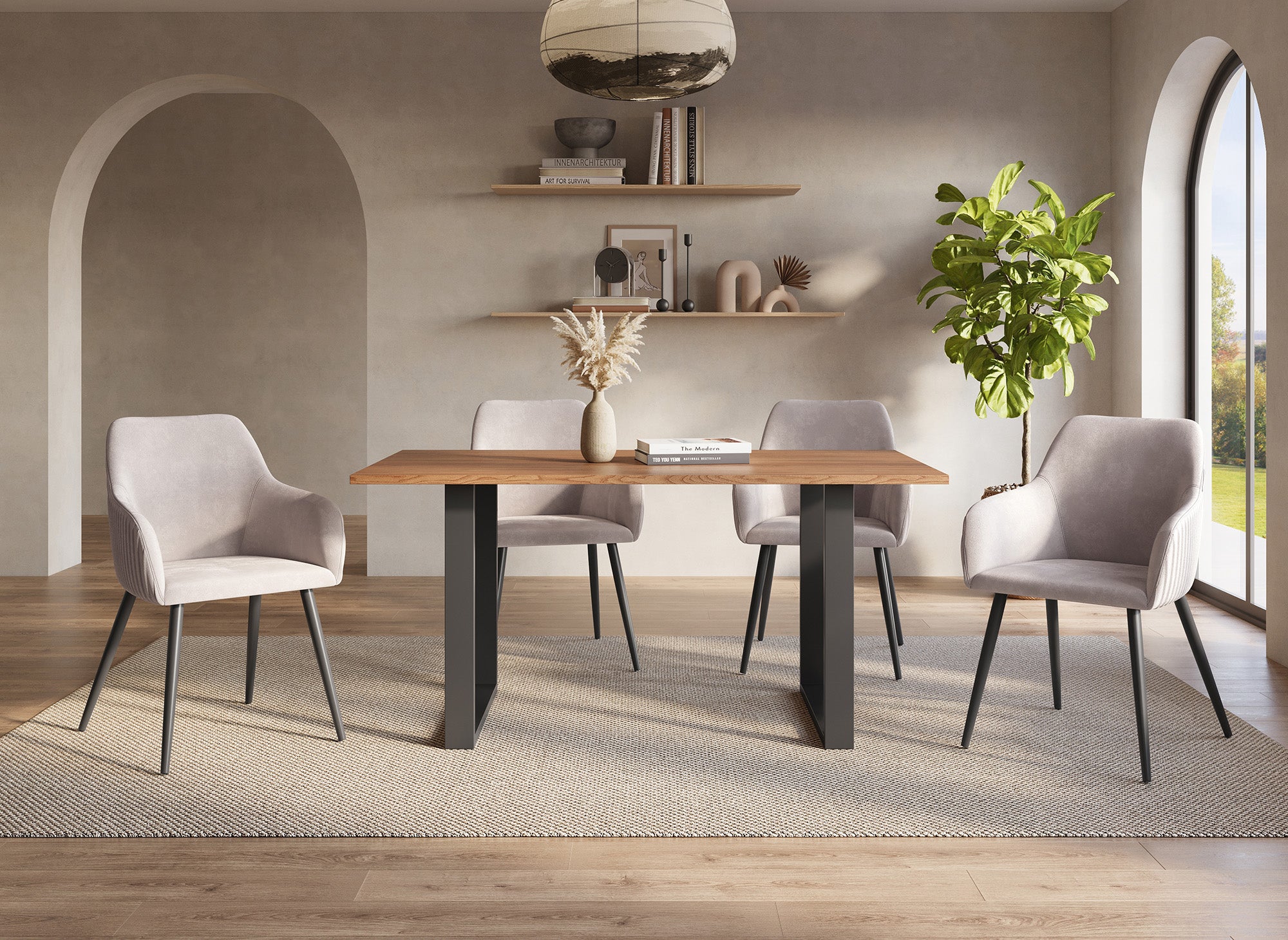 Juego de 2 sillas DEVOR de terciopelo beige con patas de metal negro