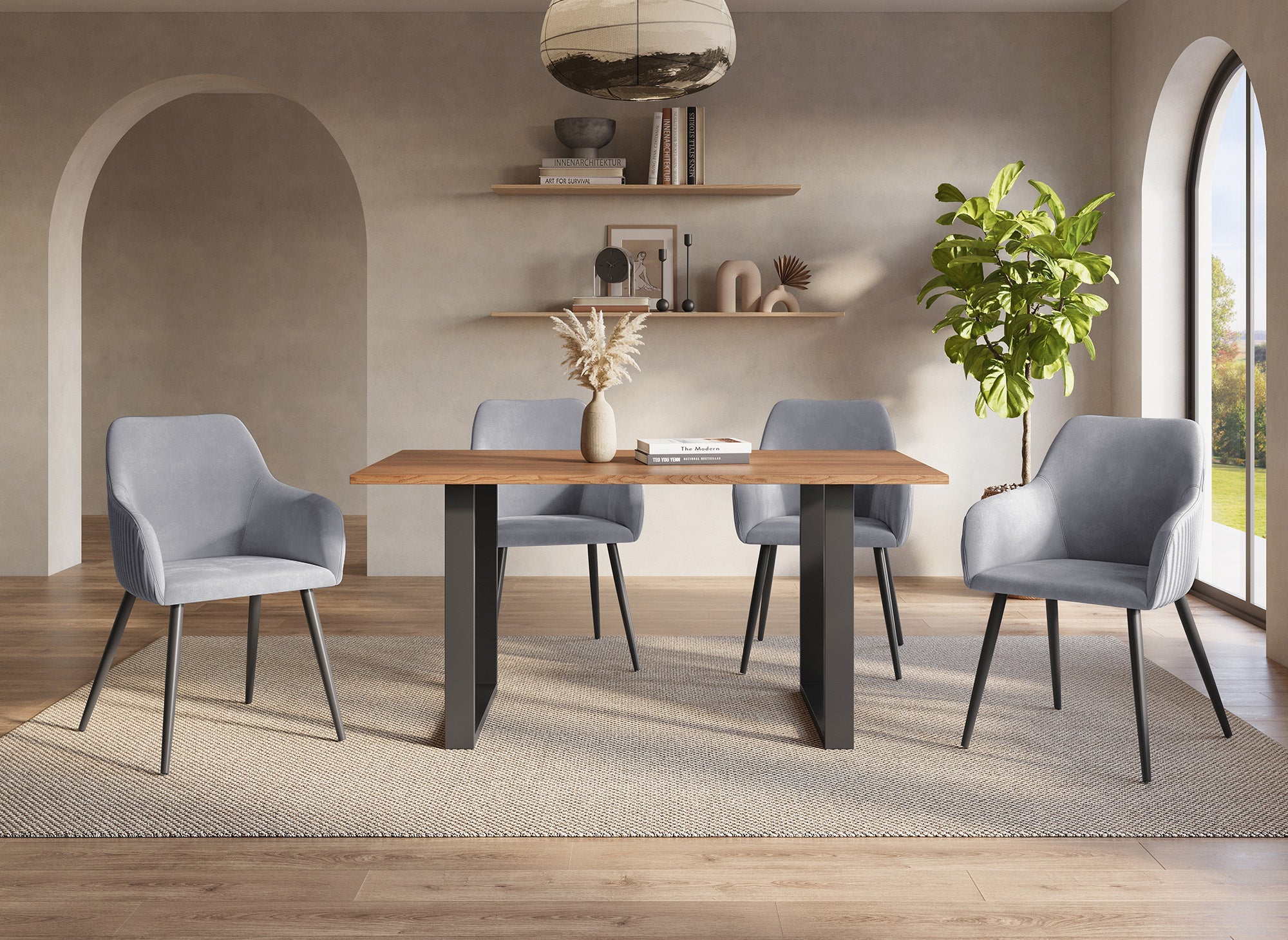 Juego de 2 sillas DEVOR en terciopelo gris con patas de metal negro