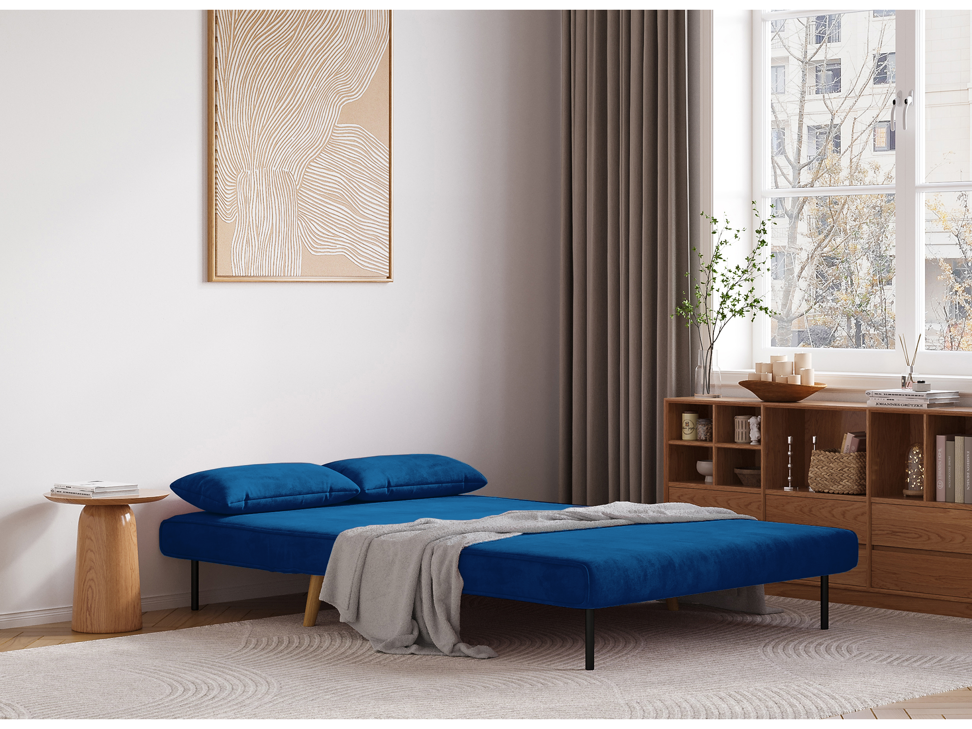 Sofá cama TONKA de 2 plazas en terciopelo azul