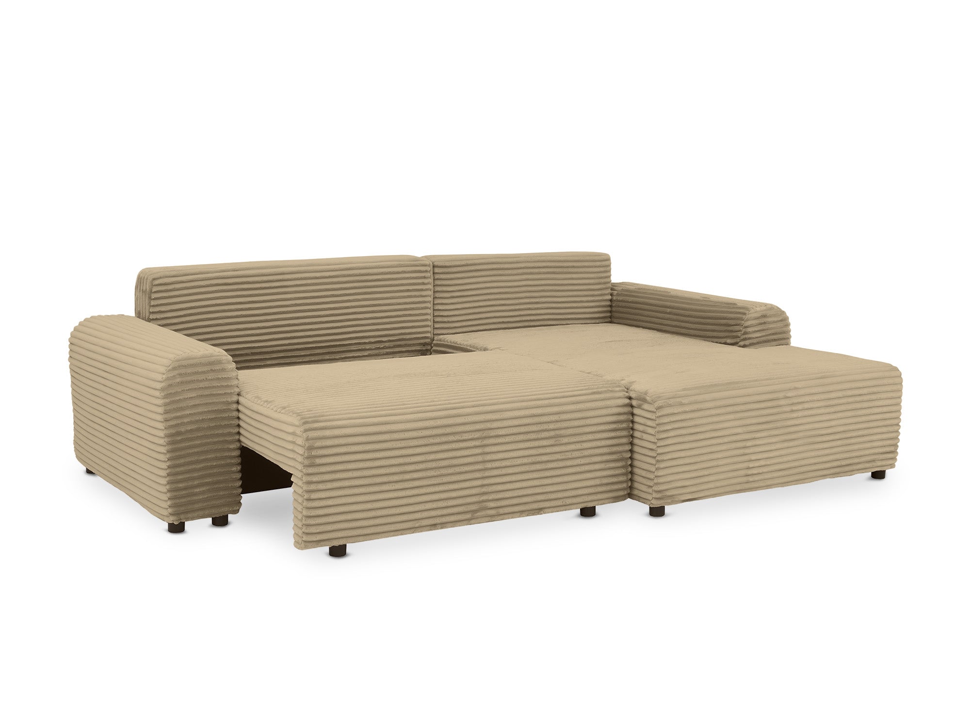 Sofá cama esquinero derecho BALI con almacenaje en pana gruesa color topo - Esquinero derecho