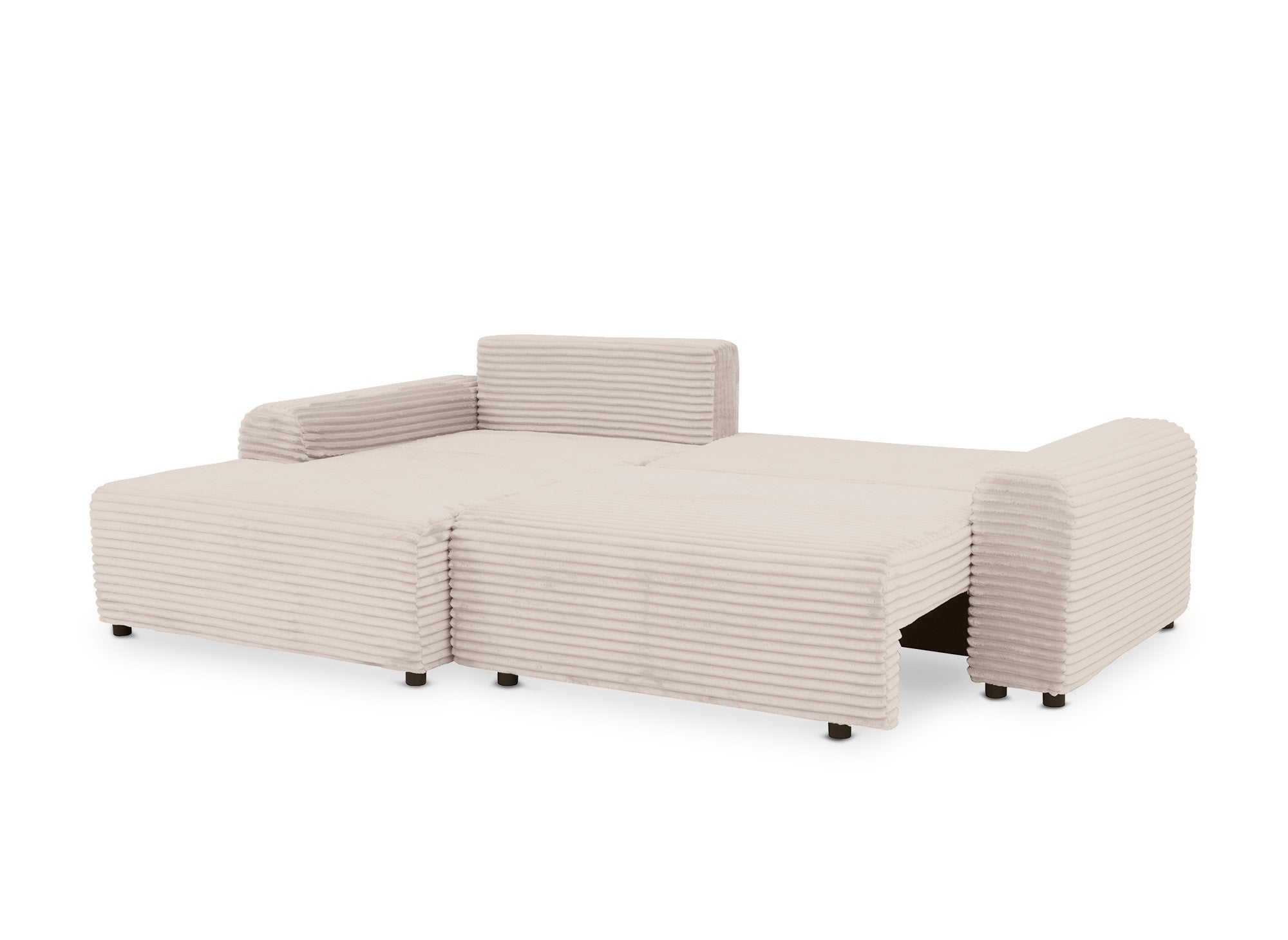 Sofá cama esquinero izquierdo BALI con almacenaje en pana beige gruesa - Esquinero izquierdo