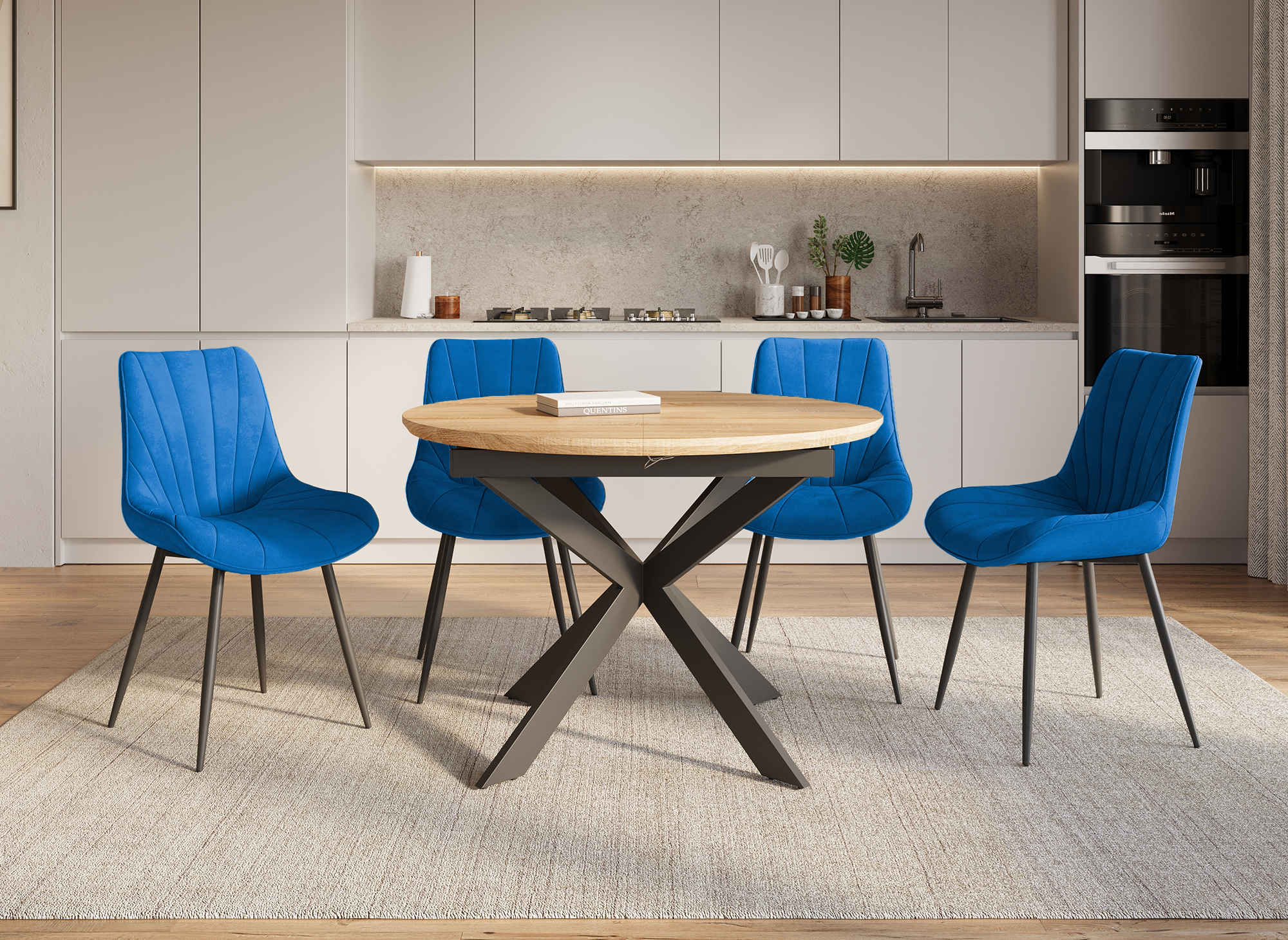 Conjunto de 4 sillas de diseño ELOVA en terciopelo azul