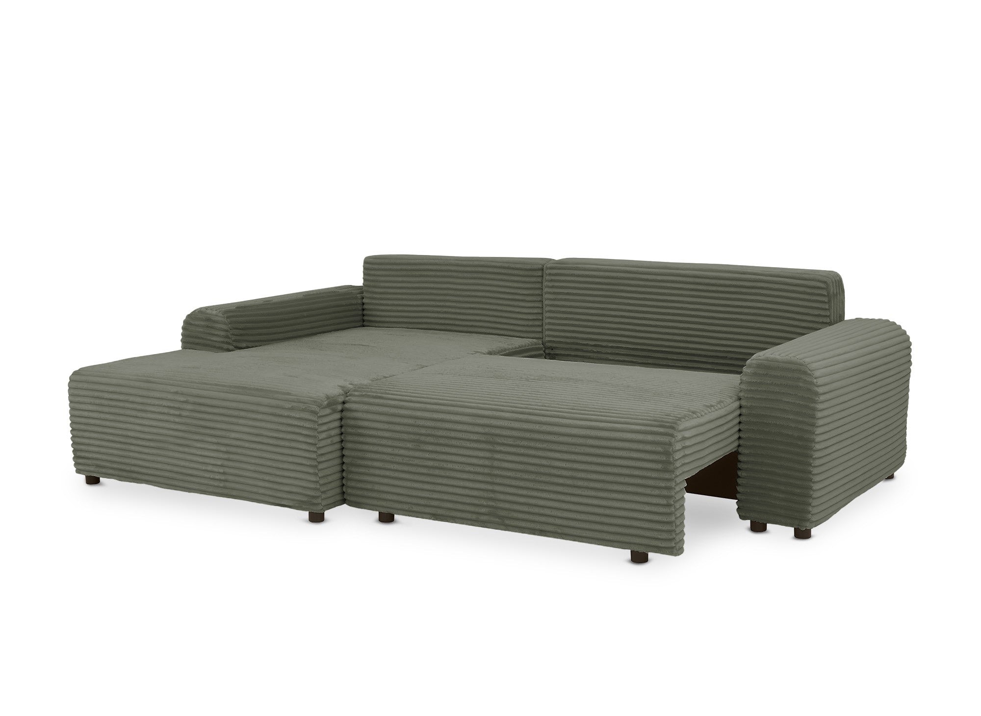 Sofá cama esquinero izquierdo BALI con almacenaje en pana gruesa verde caqui - Esquinero izquierdo