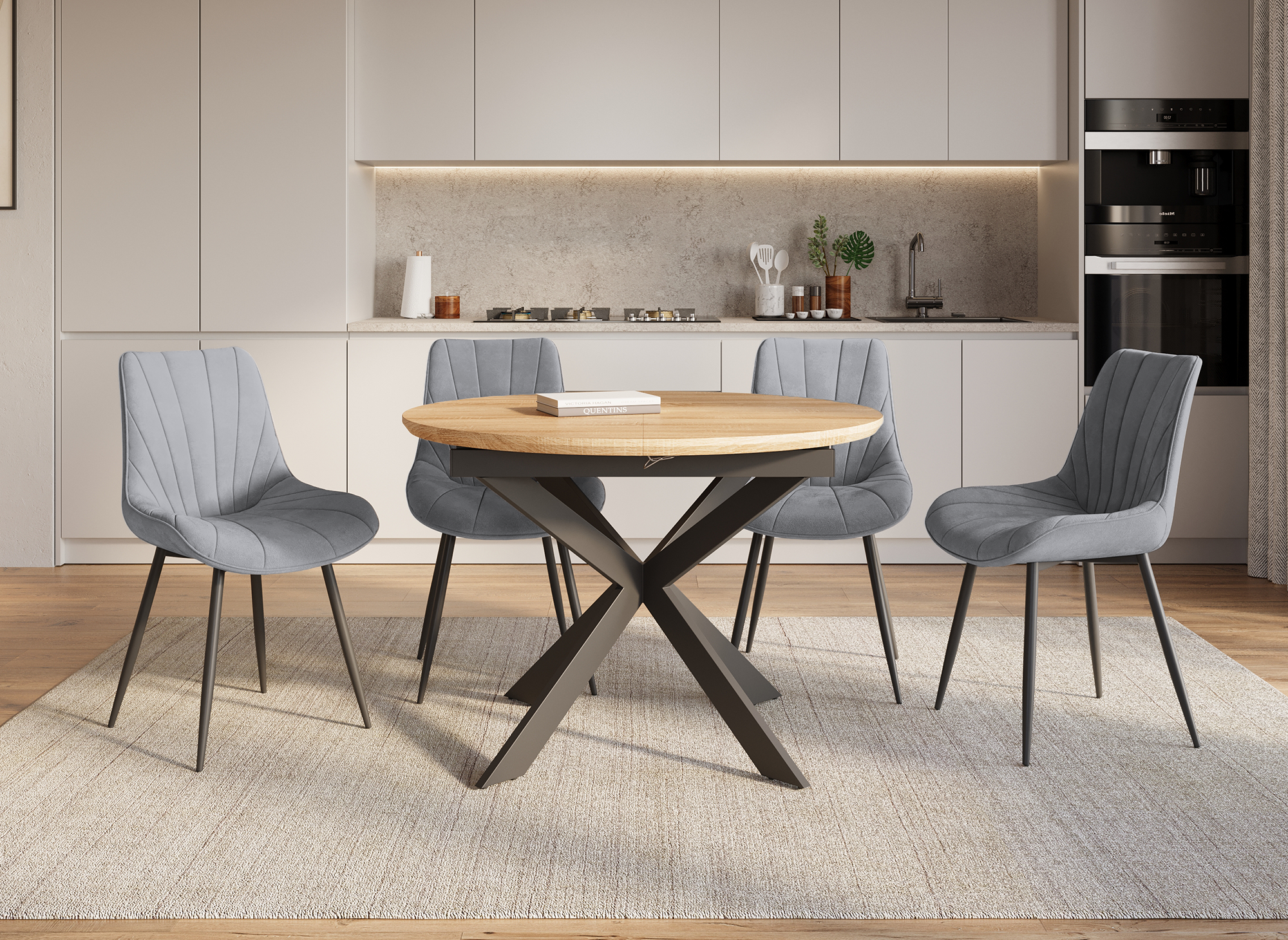 Conjunto de 4 sillas de diseño ELOVA en terciopelo gris