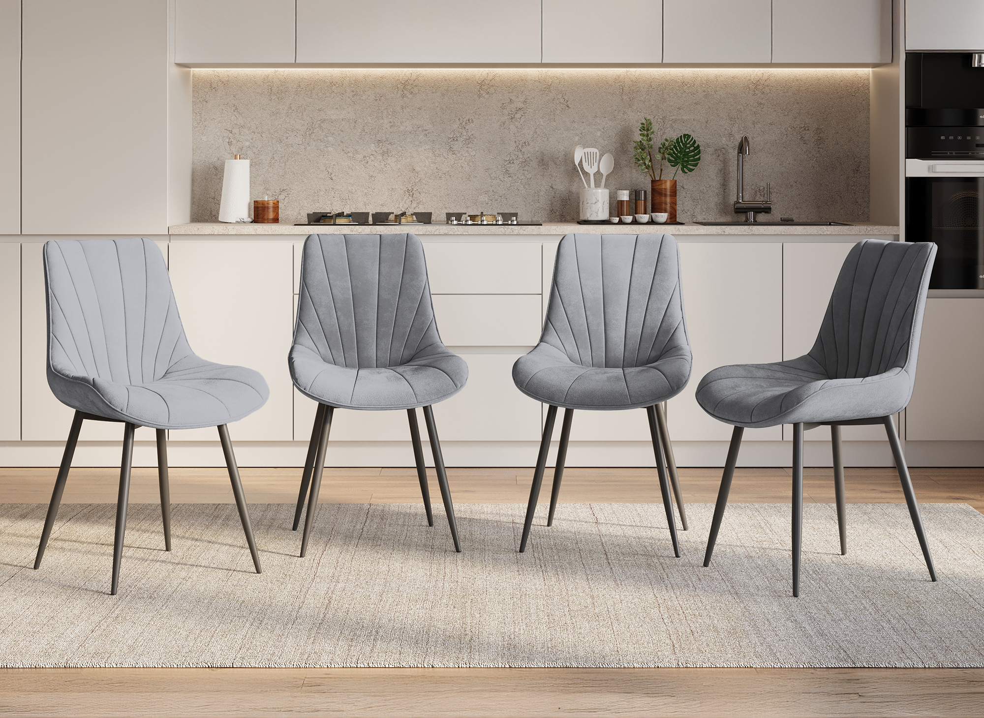 Conjunto de 4 sillas de diseño ELOVA en terciopelo gris