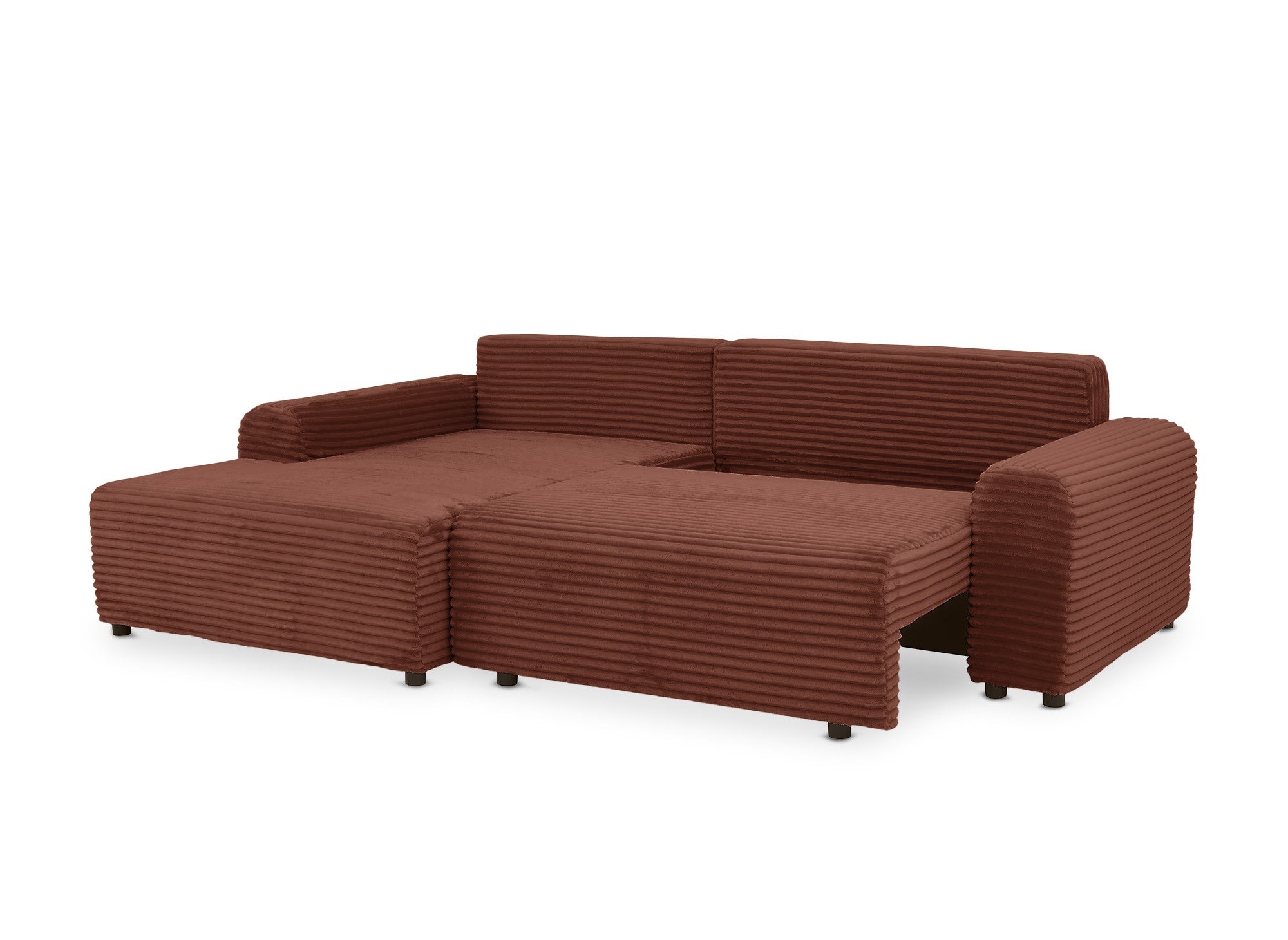 Sofá cama esquinero izquierdo BALI con almacenaje en pana gruesa color terracota - Esquinero izquierdo