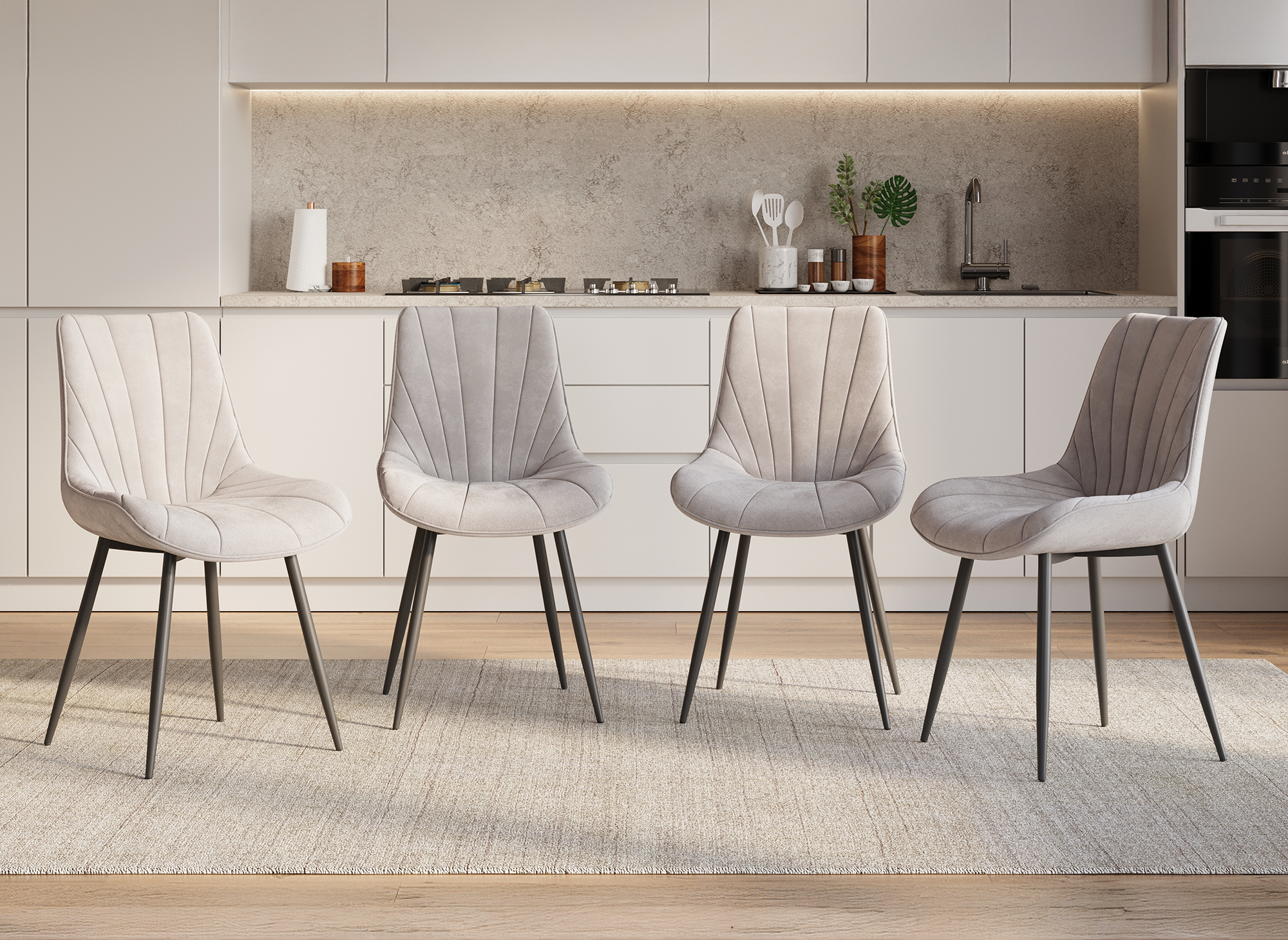 Conjunto de 4 sillas de diseño ELOVA en terciopelo beige