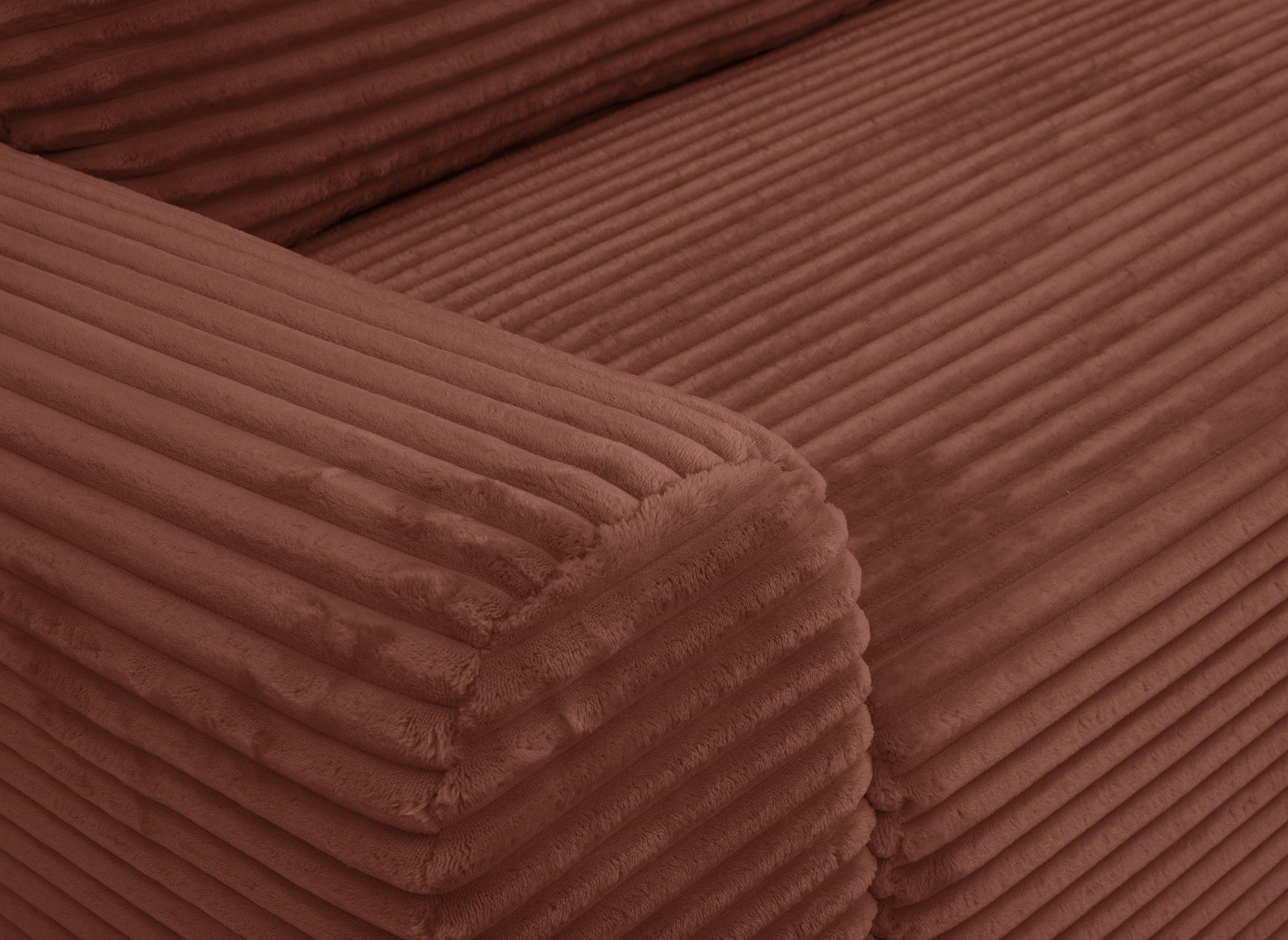 Sofá cama esquinero derecho BALI con almacenaje en pana gruesa color terracota - Esquinero derecho