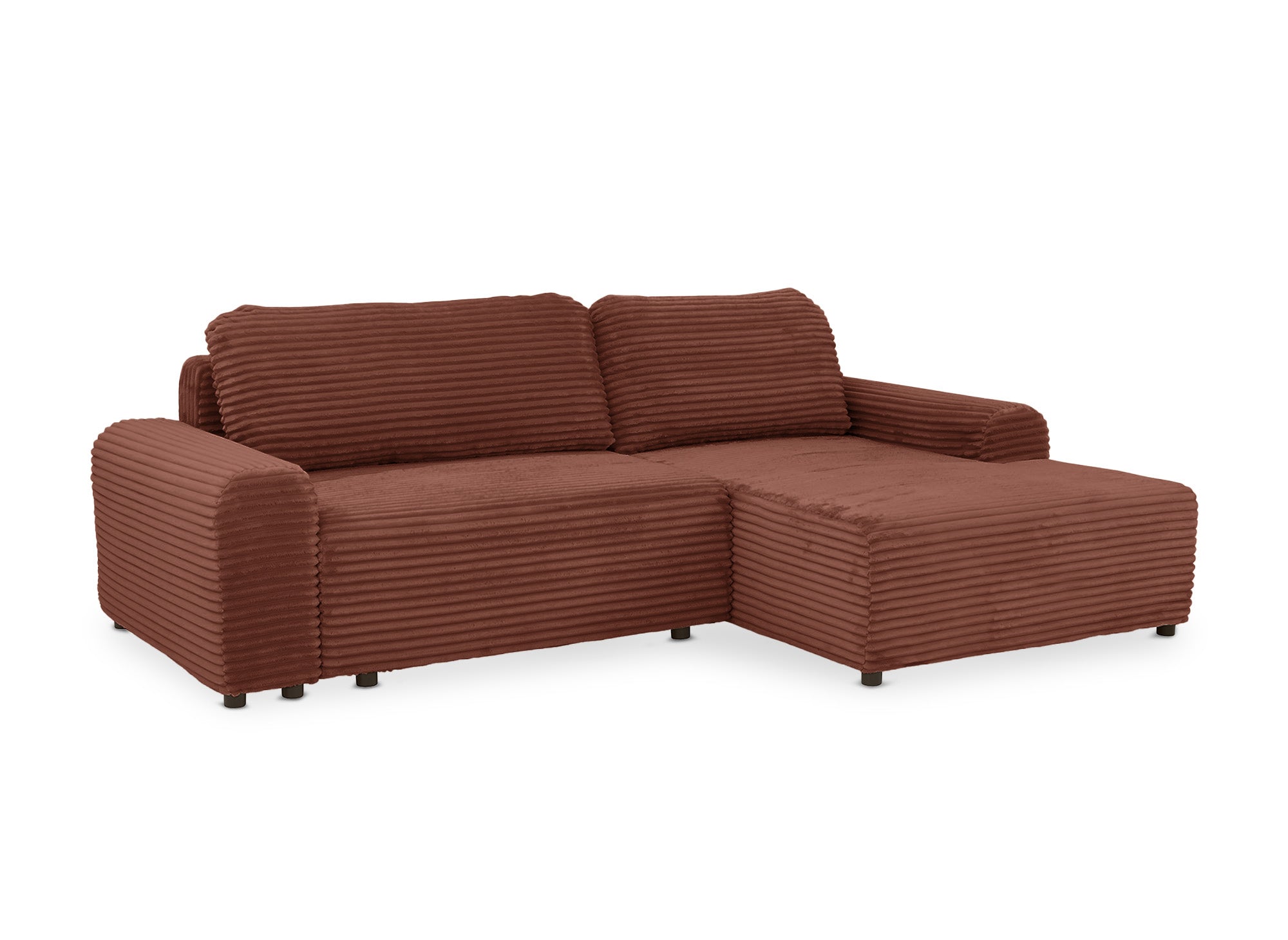 Sofá cama esquinero derecho BALI con almacenaje en pana gruesa color terracota - Esquinero derecho