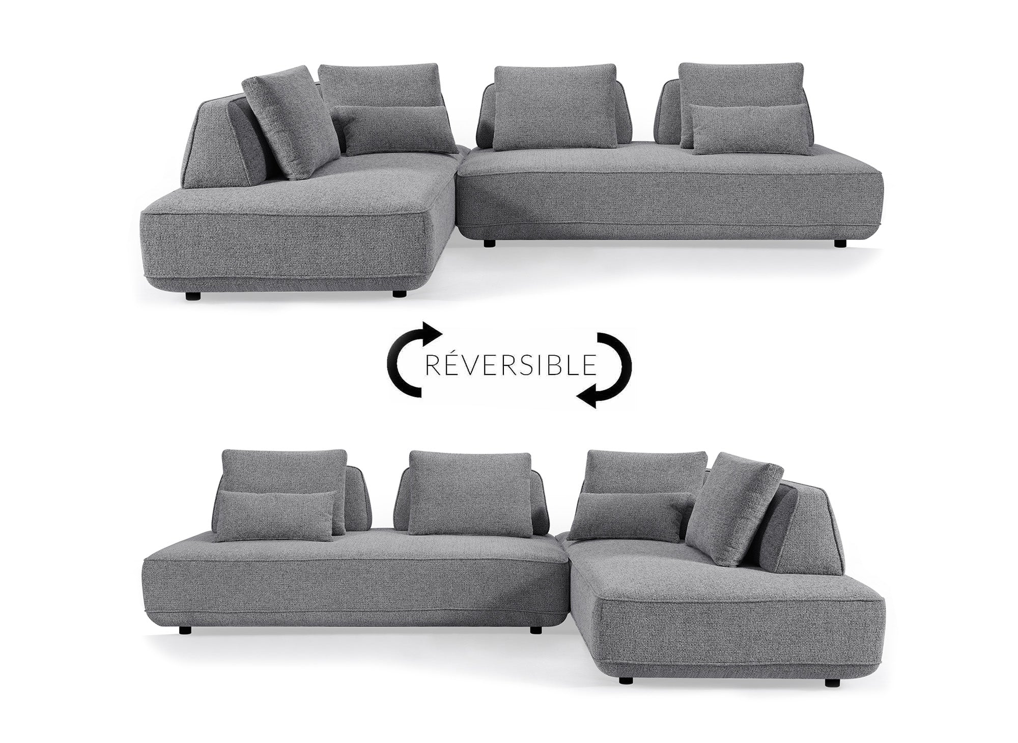 Sofá esquinero reversible ISAORA en tejido bouclé gris