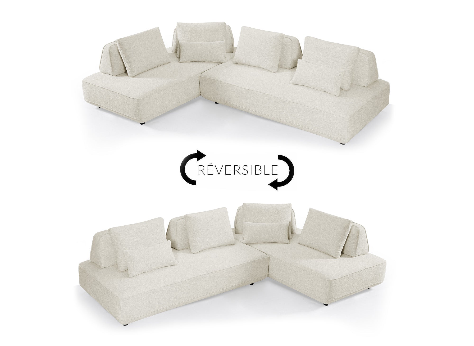 Sofá esquinero reversible ISAORA en tejido bouclé beige