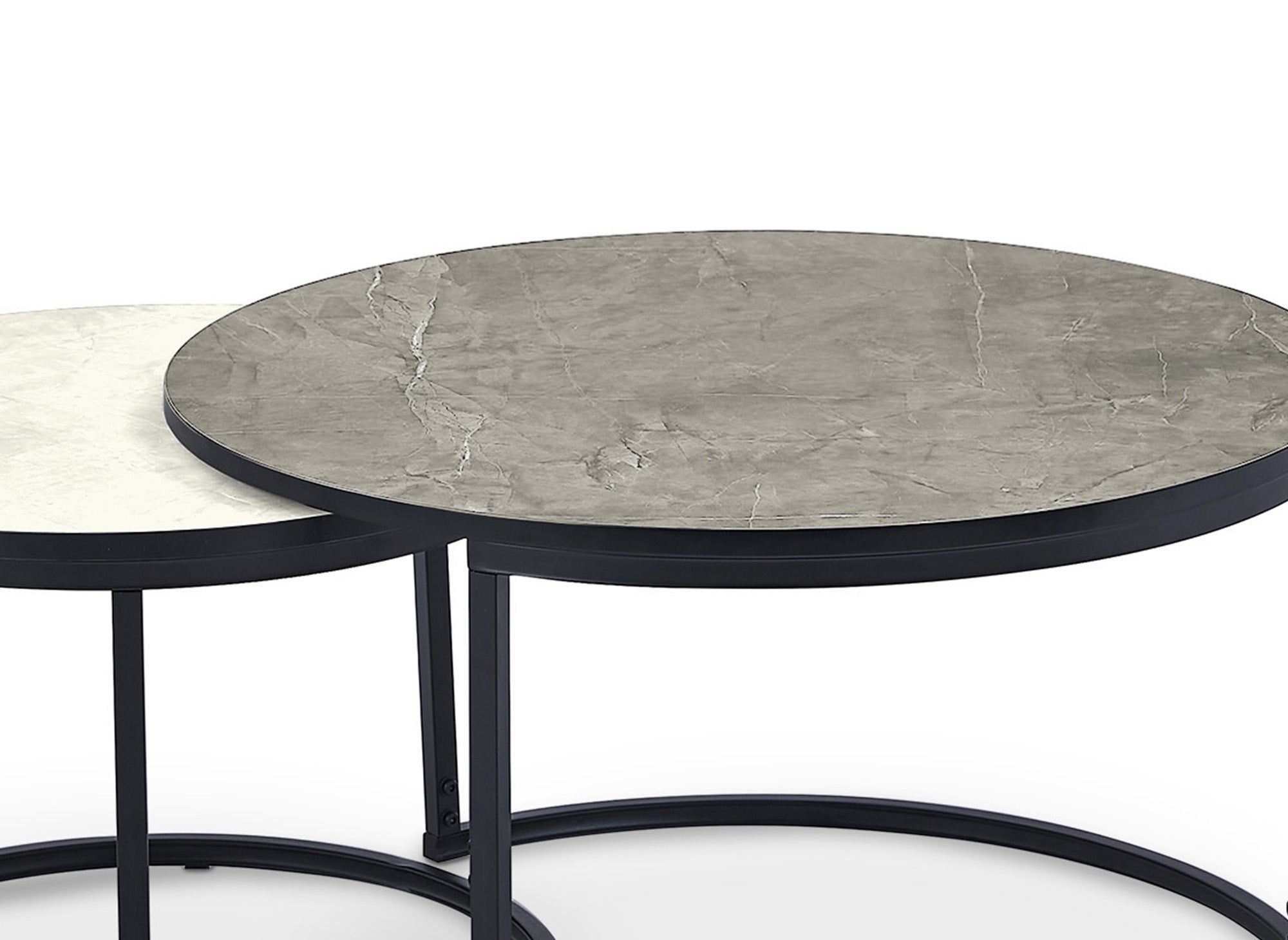 Juego de 2 mesas de centro redondas apilables con efecto mármol, DORINE