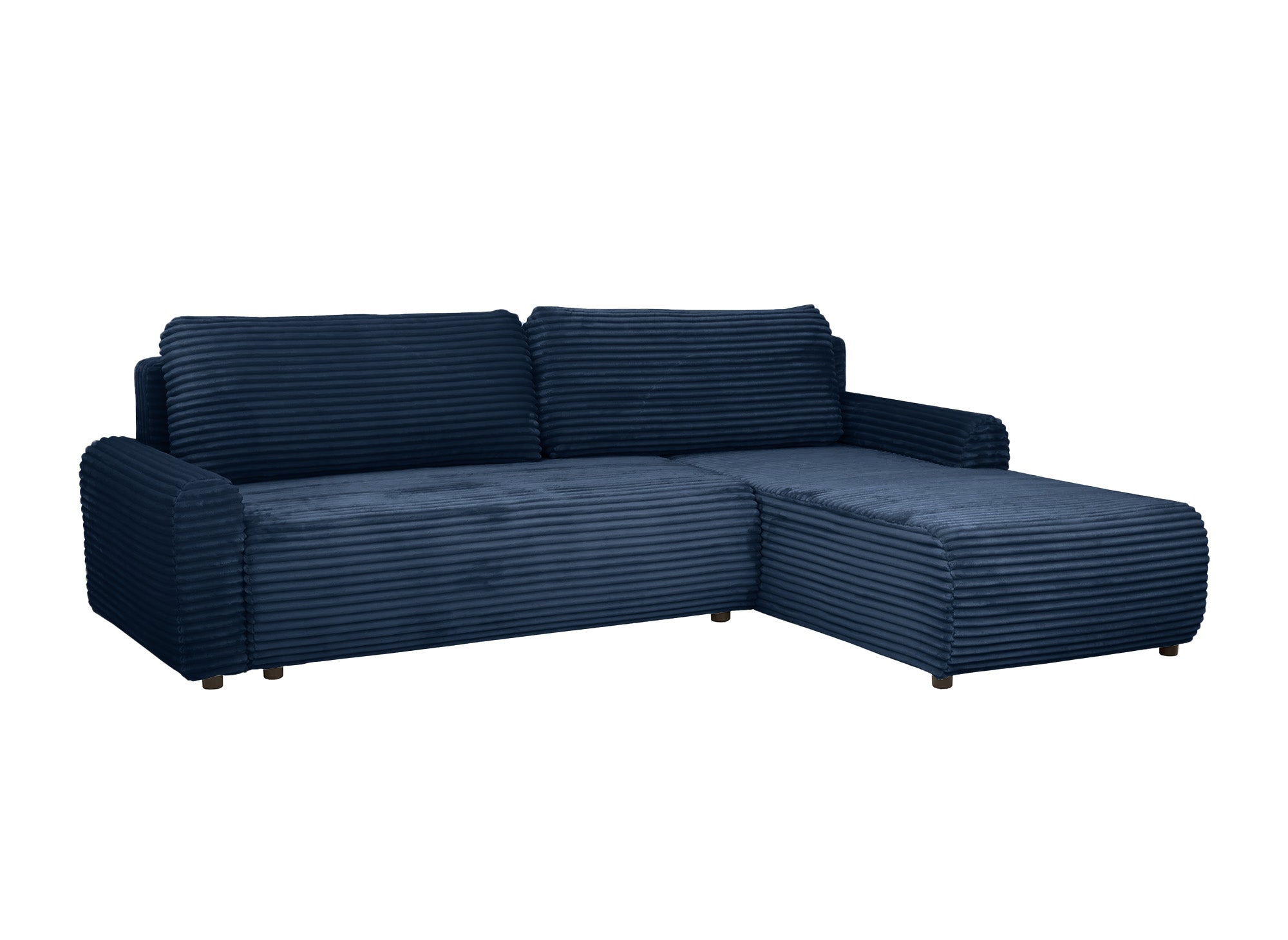 Sofá esquinero reversible y convertible KATIA con almacenaje en pana gruesa azul oscuro