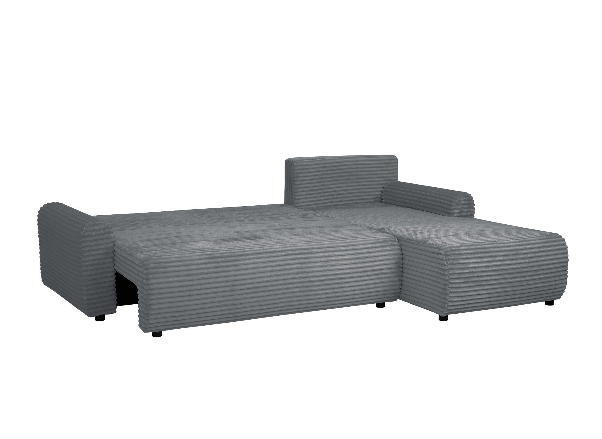 Sofá esquinero reversible y convertible KATIA con almacenaje en pana gruesa gris oscuro