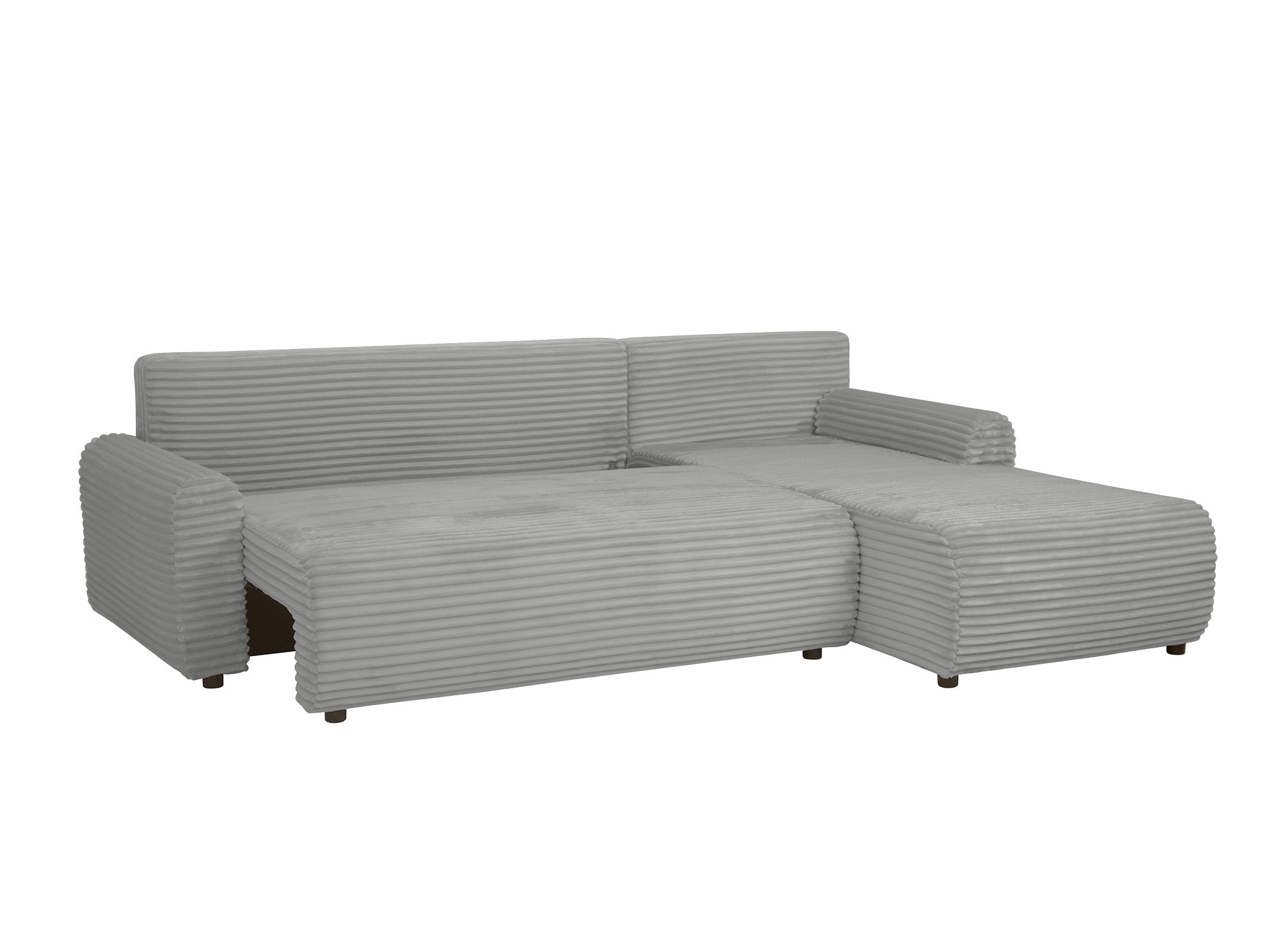 Sofá esquinero reversible y convertible KATIA con almacenaje en pana gruesa gris claro