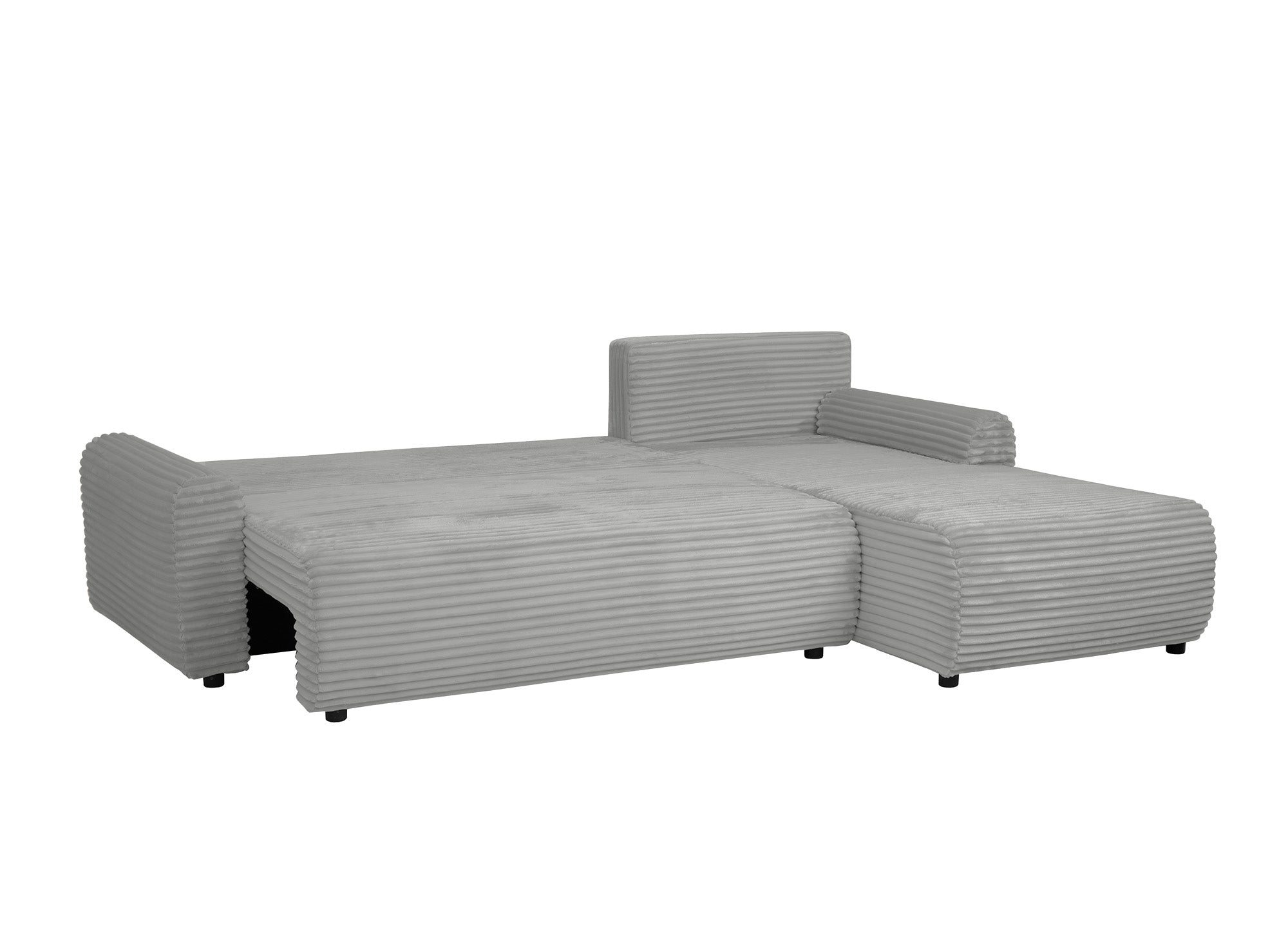 Sofá esquinero reversible y convertible KATIA con almacenaje en pana gruesa gris claro