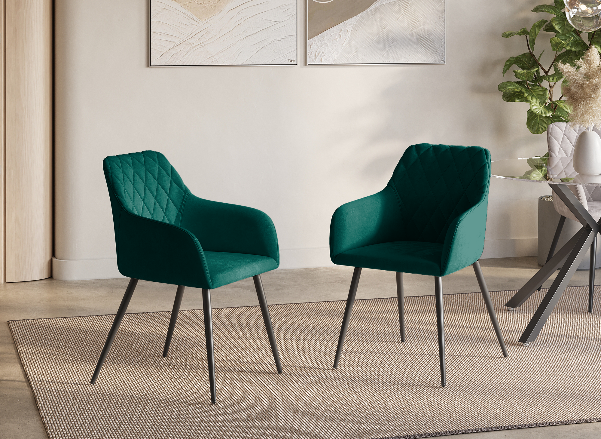 Conjunto de 2 sillones KANA de terciopelo verde