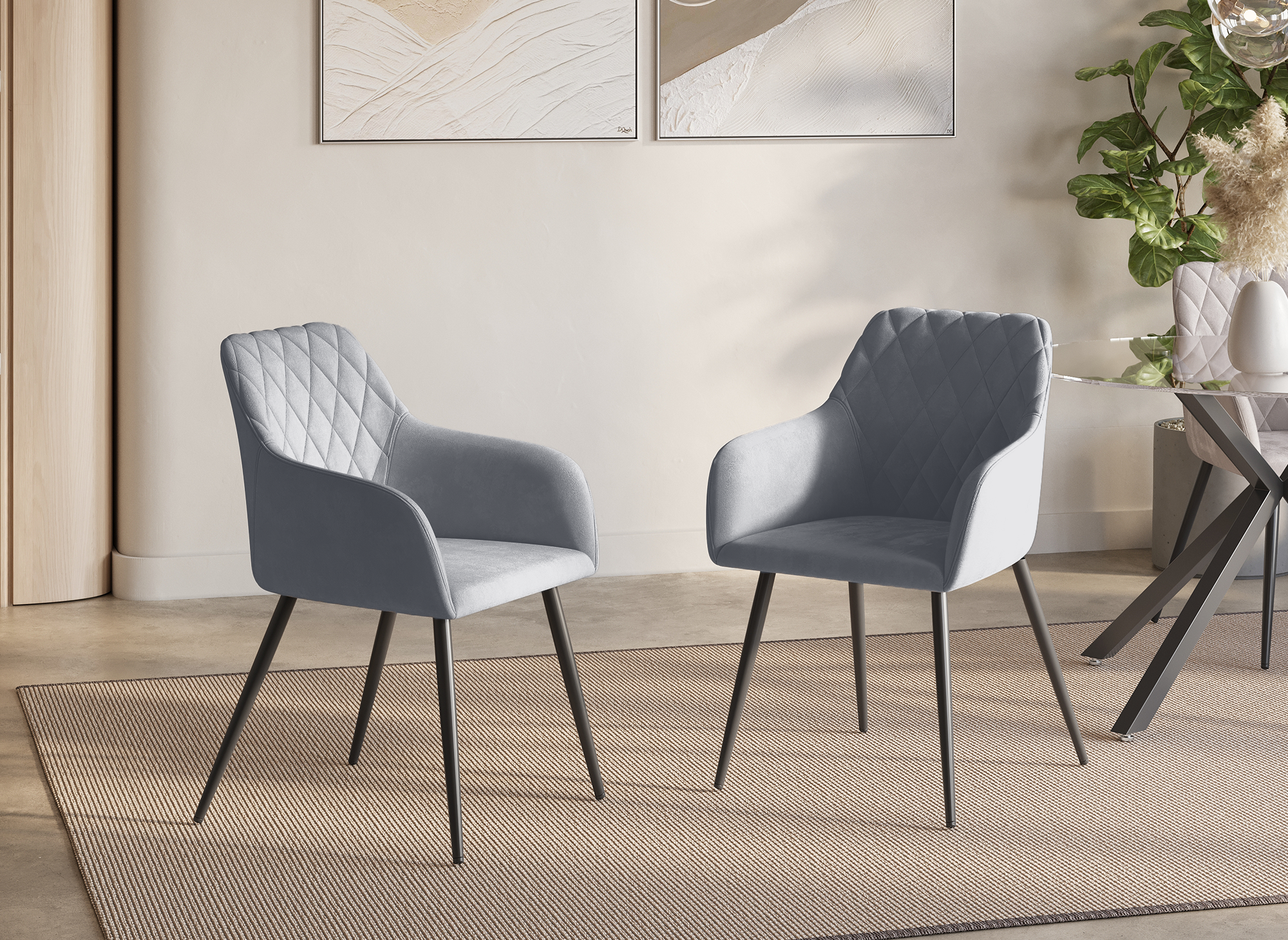 Conjunto de 2 sillones KANA de terciopelo gris